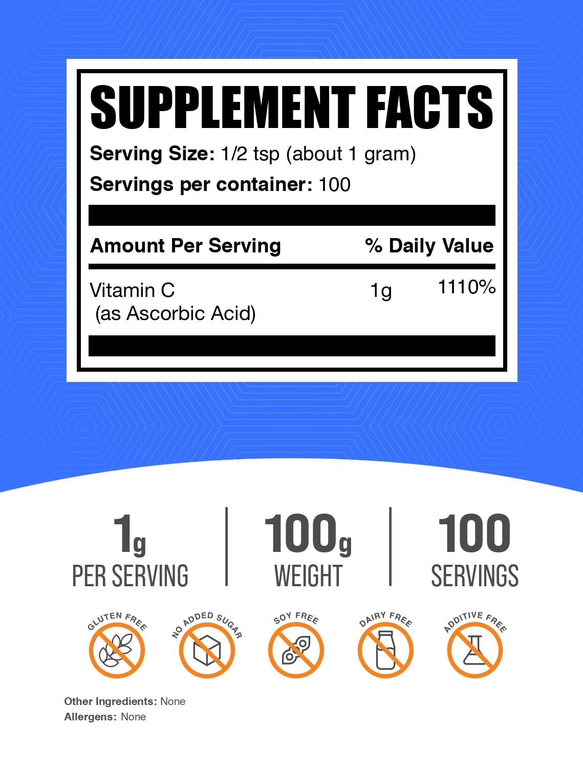 BulkSupplements Vitamin C Ascorbic Acid Powder packaging