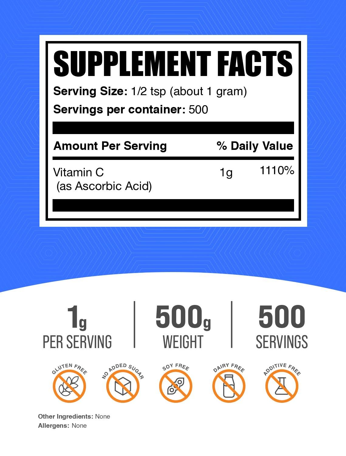 BulkSupplements Vitamin C Ascorbic Acid Powder packaging
