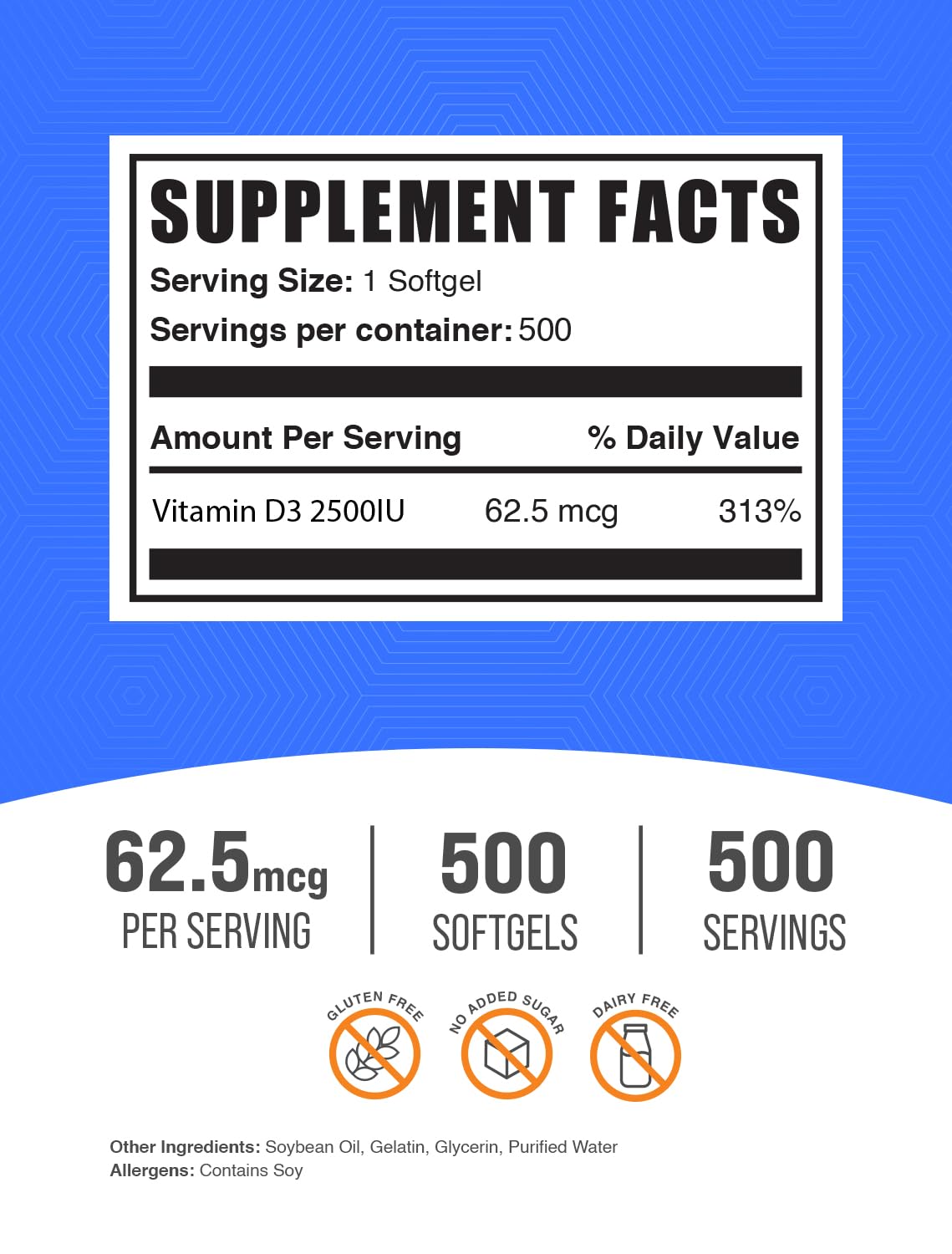 BulkSupplements Vitamin D3 2500 IU softgels packaging