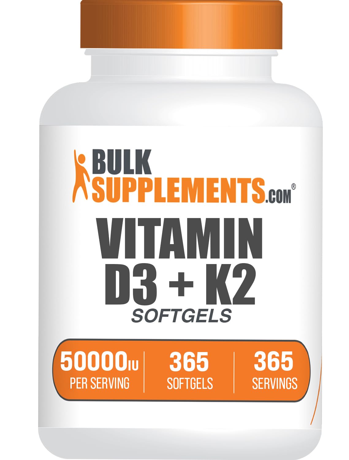 BulkSupplements Vitamin D3 50,000IU + K2 200mcg 50g front view