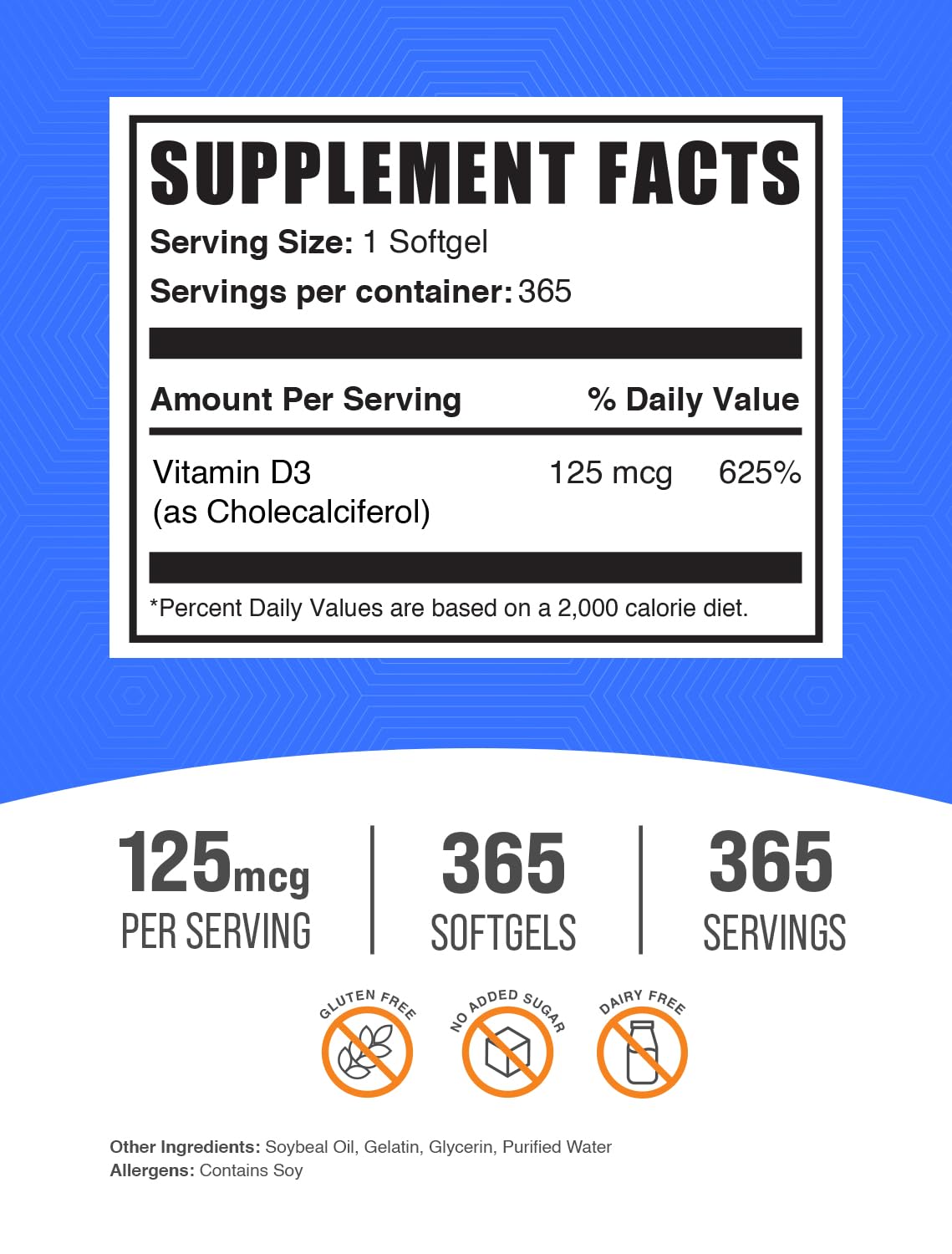 BulkSupplements Vitamin D3 5000 IU Softgels back view