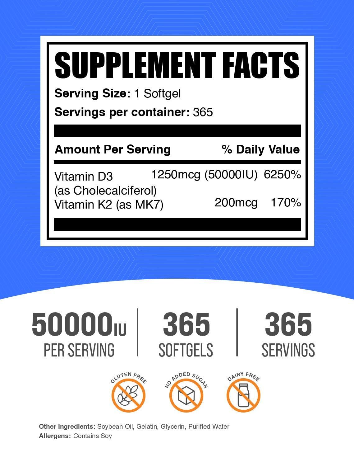 BulkSupplements Vitamin D3 + K2 packaging and label details