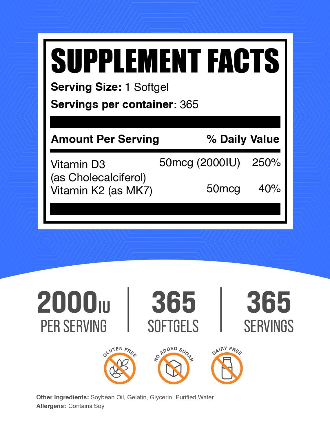 BulkSupplements Vitamin D3 & K2 Softgels side view