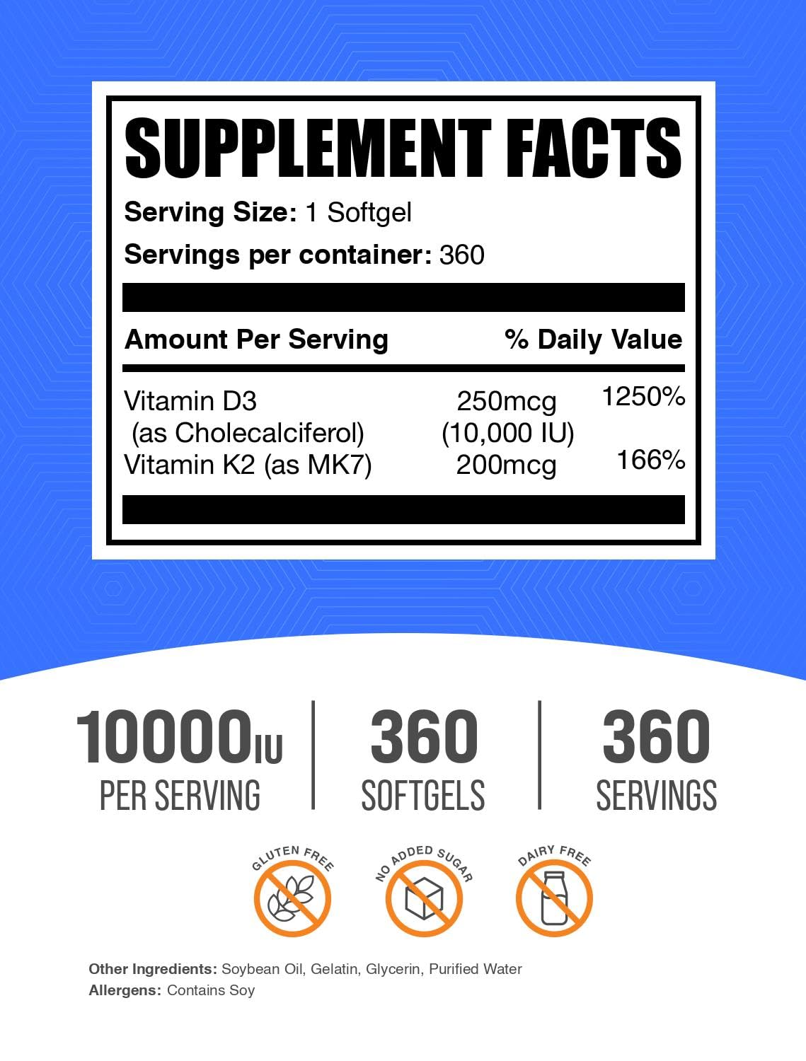 BulkSupplements Vitamin D3 + K2 Softgels side view showing capsule