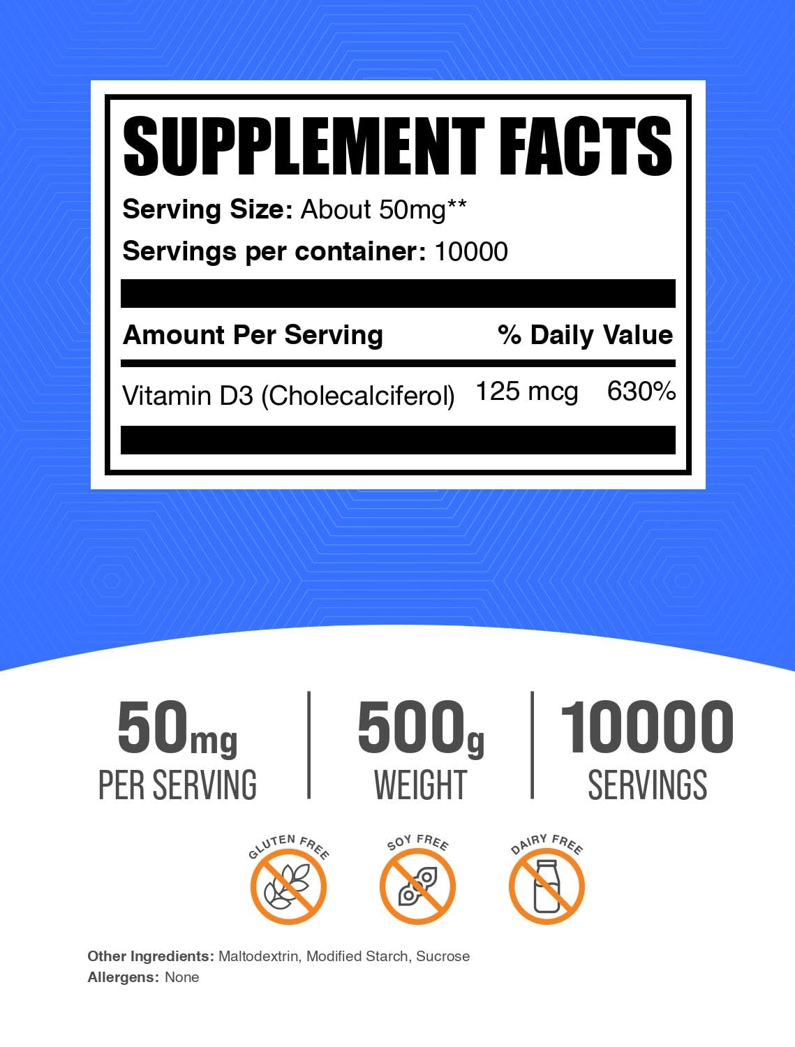 BulkSupplements Vitamin D3 Powder 500g packaging