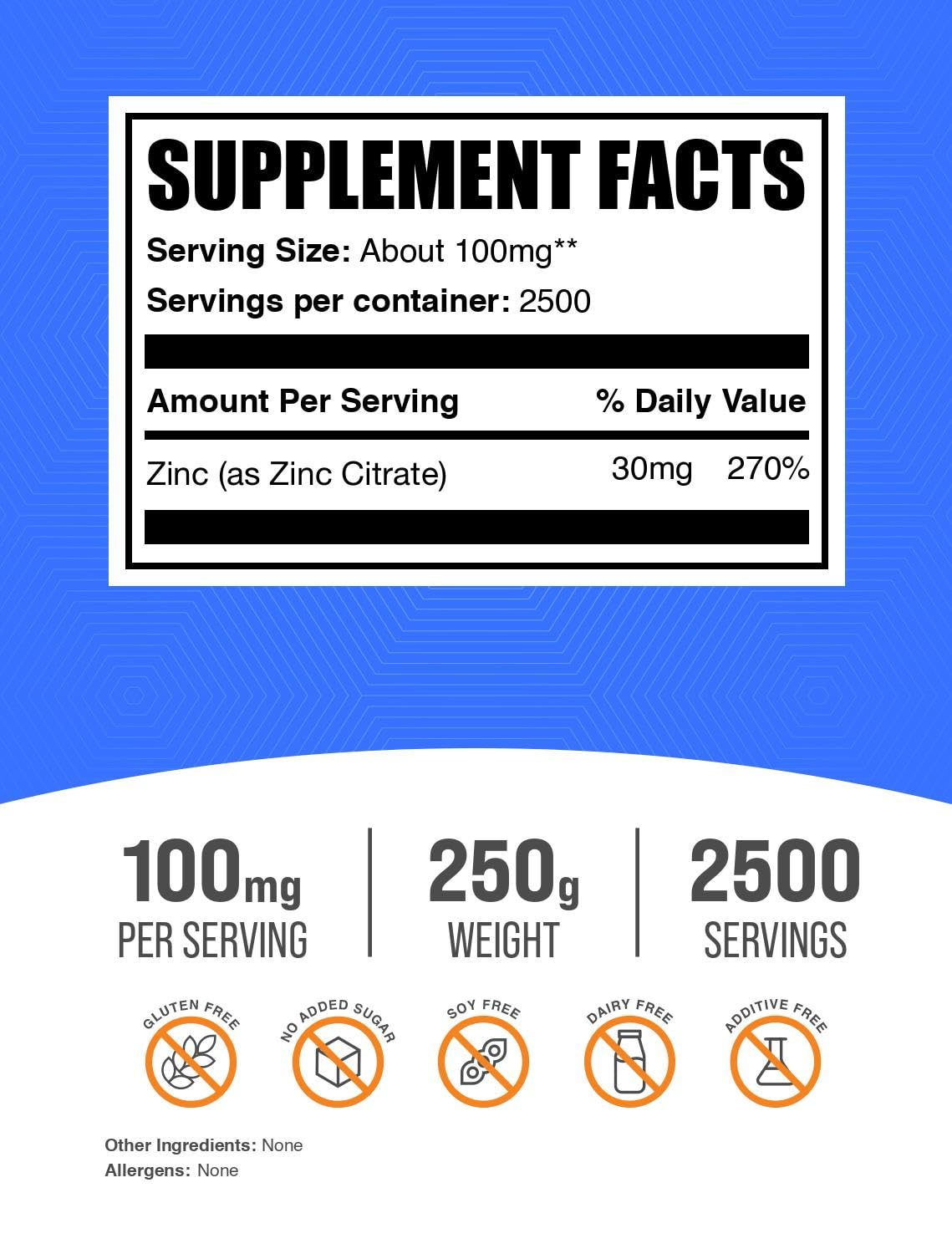 BulkSupplements Zinc Citrate Powder 30mg packaging