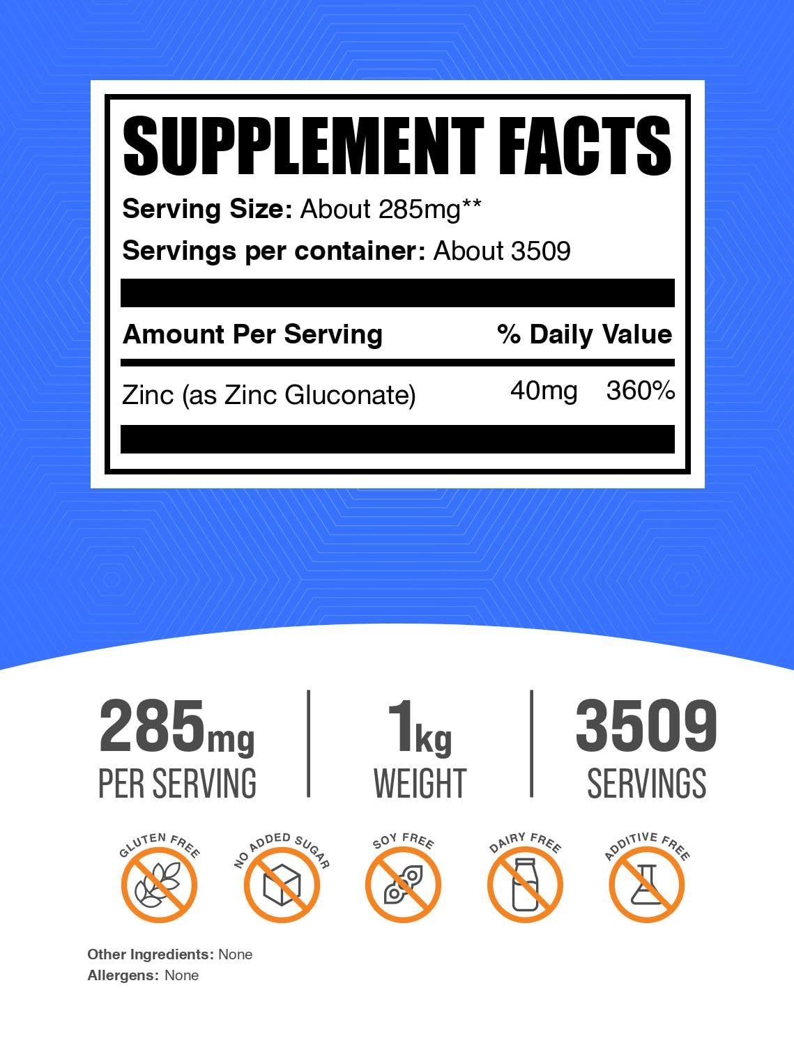 BulkSupplements Zinc Gluconate Powder packaging side view