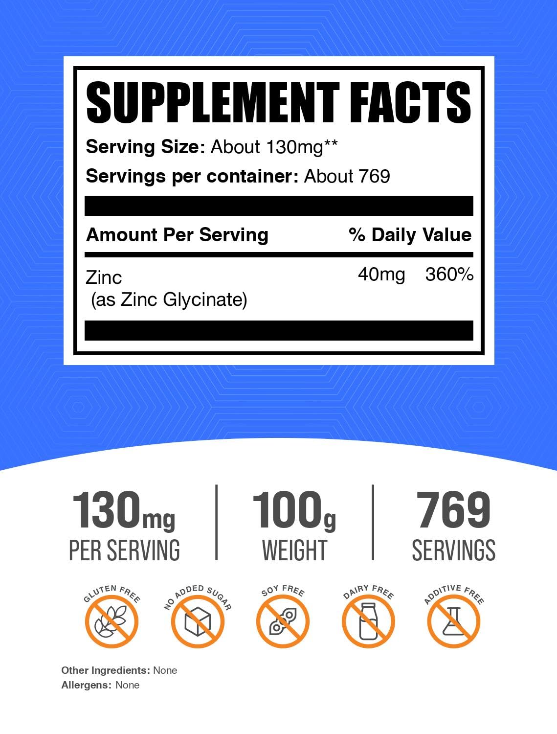 BulkSupplements Zinc Glycinate Powder packaging side view