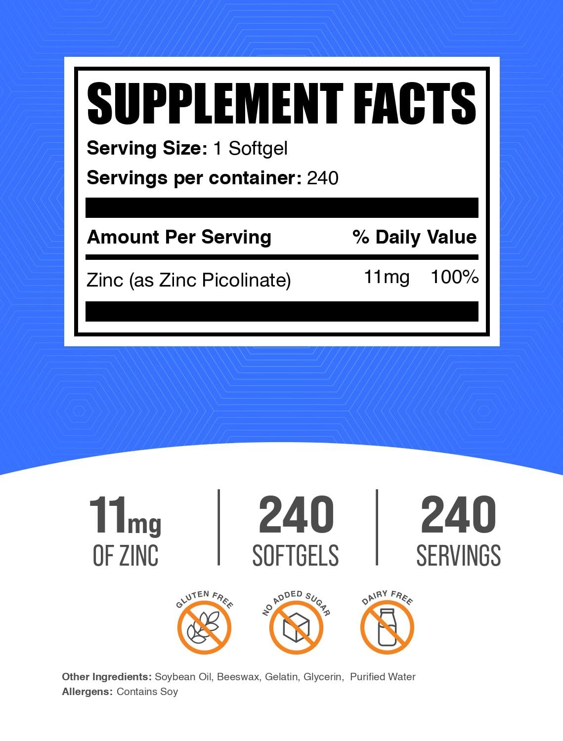 BulkSupplements Zinc Picolinate Softgels side view