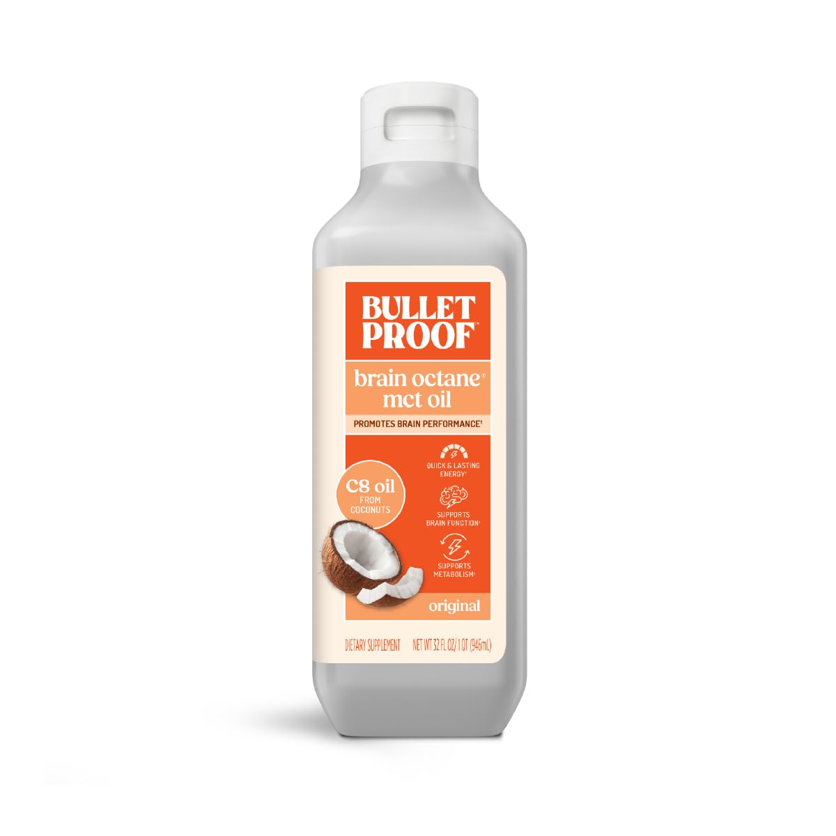 Bulletproof Brain Octane C8 MCT Oil 32oz bottle front view