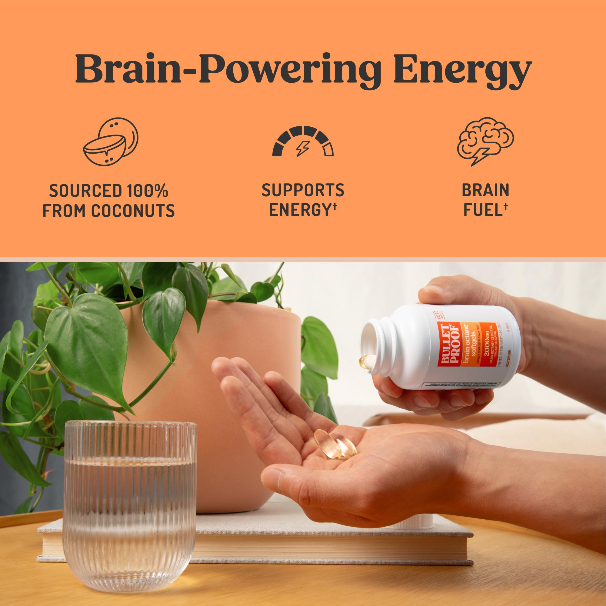 Bulletproof Brain Octane Oil Softgels bottle with nutrition facts