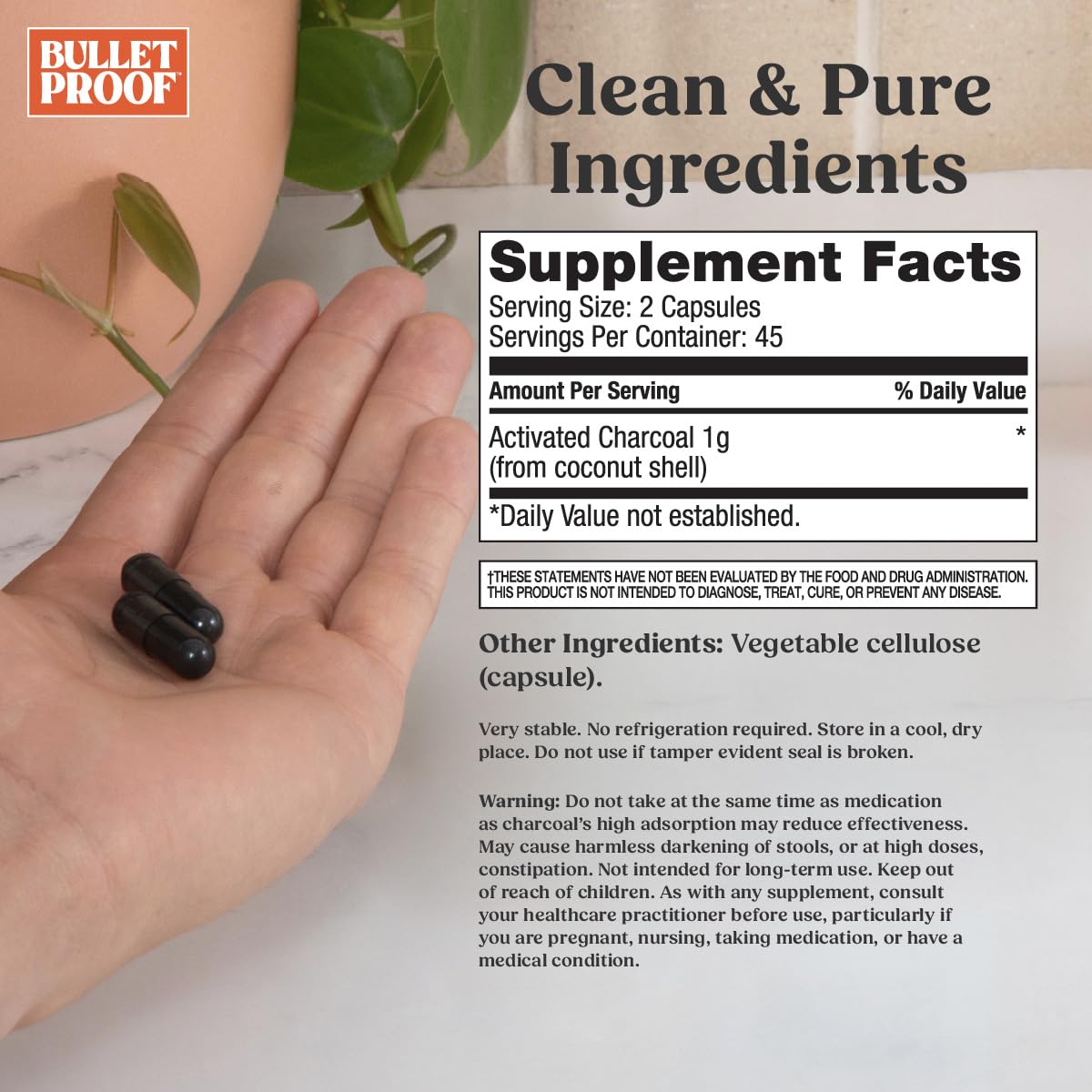 Bulletproof Coconut Charcoal Capsules bottle with lid