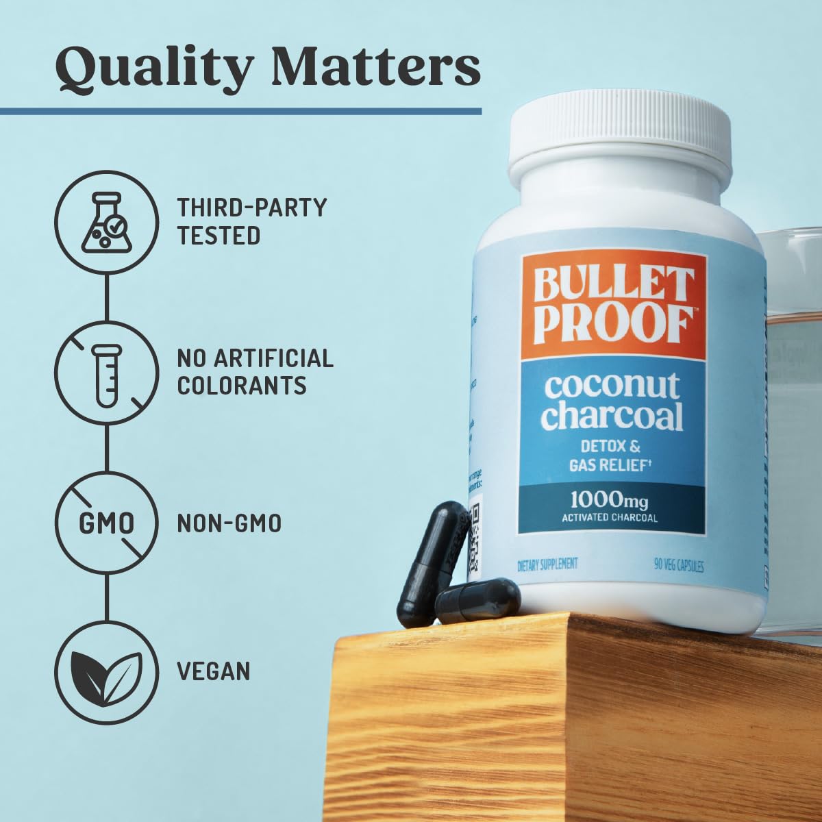 Bulletproof Coconut Charcoal Capsules with ingredients list