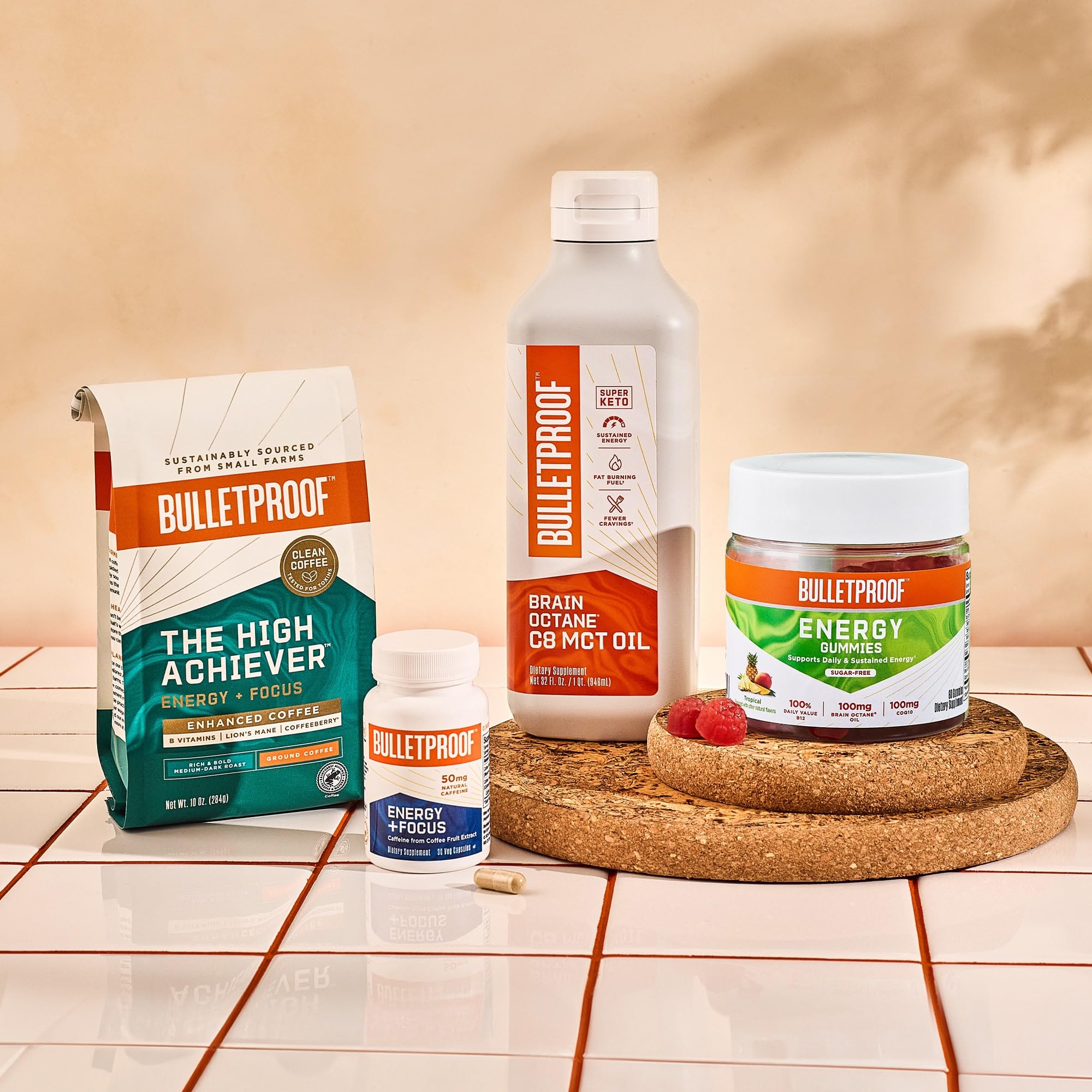 Bulletproof Energy and Focus Capsules with a measuring spoon