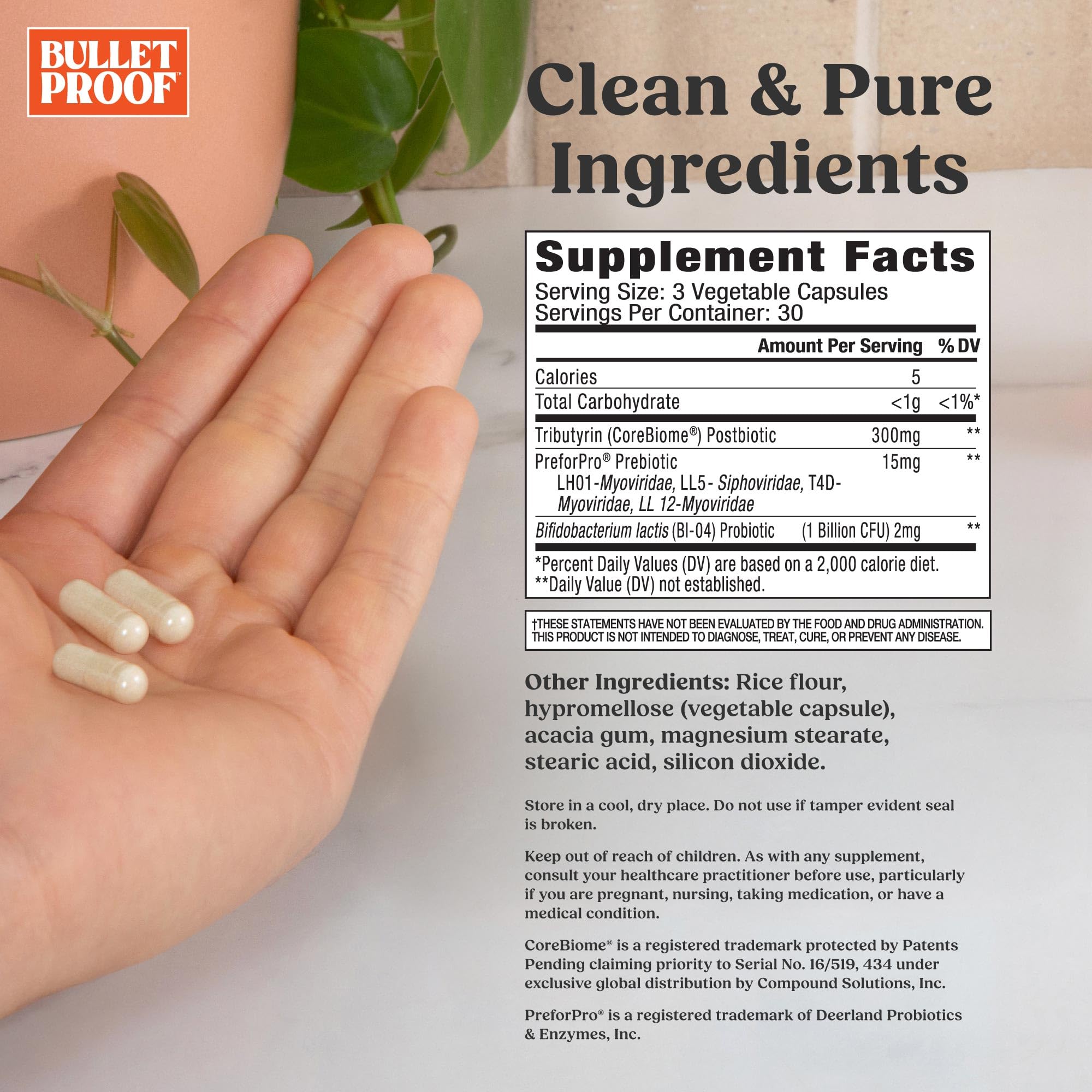 Bulletproof Express 3-in-1 Probiotic Capsules bottle side view