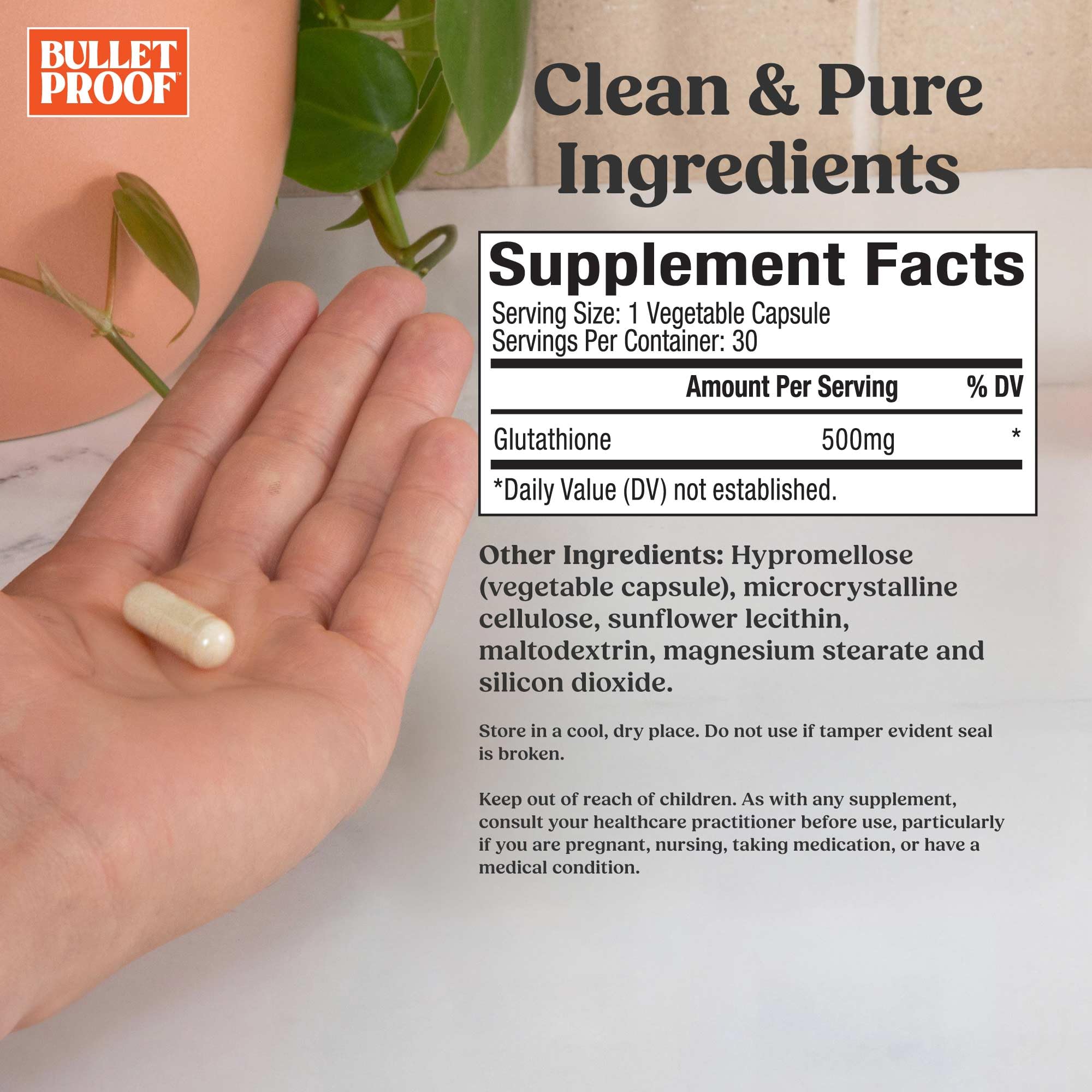 Bulletproof Glutathione Force capsules on a white background