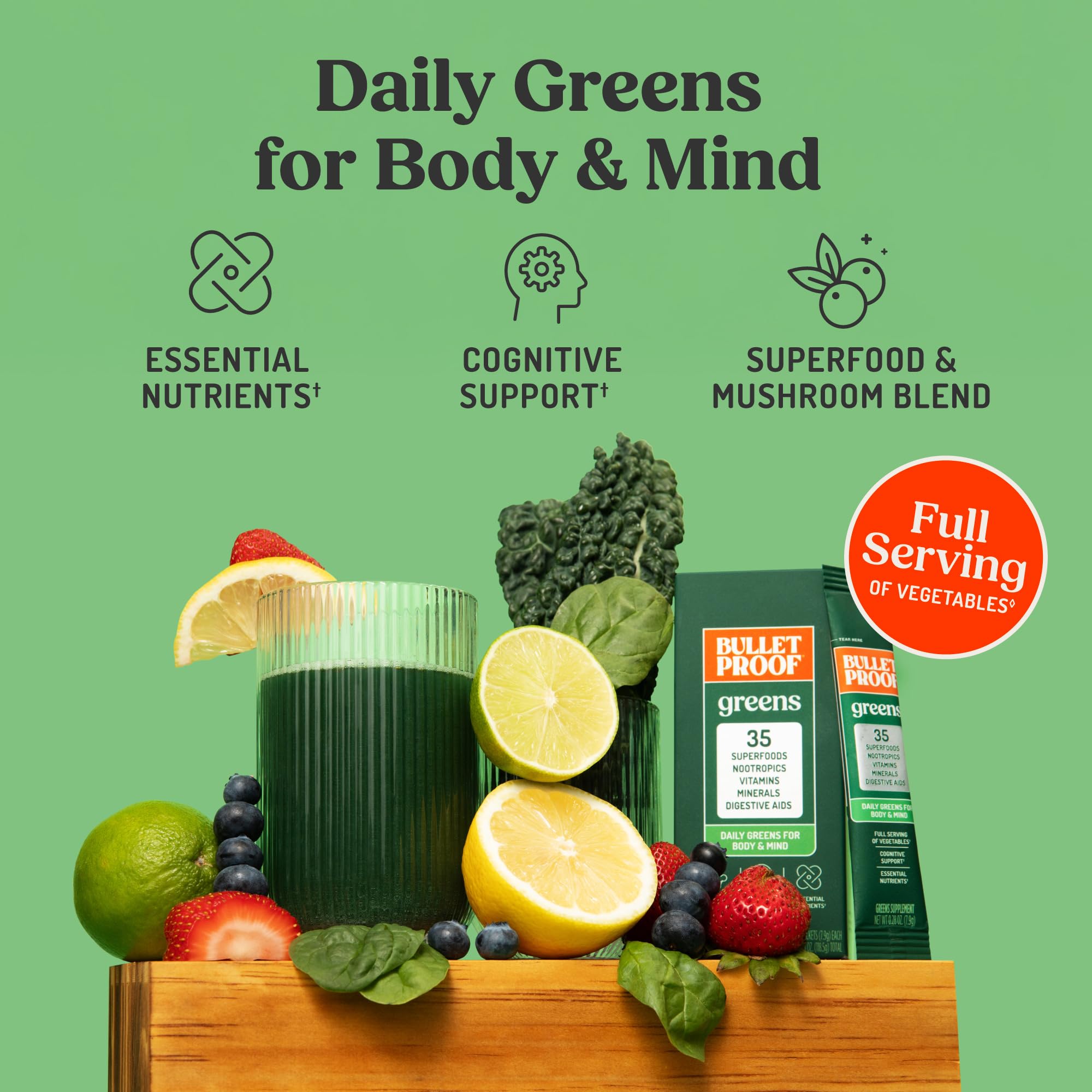 Bulletproof Greens Packets back view showing ingredients