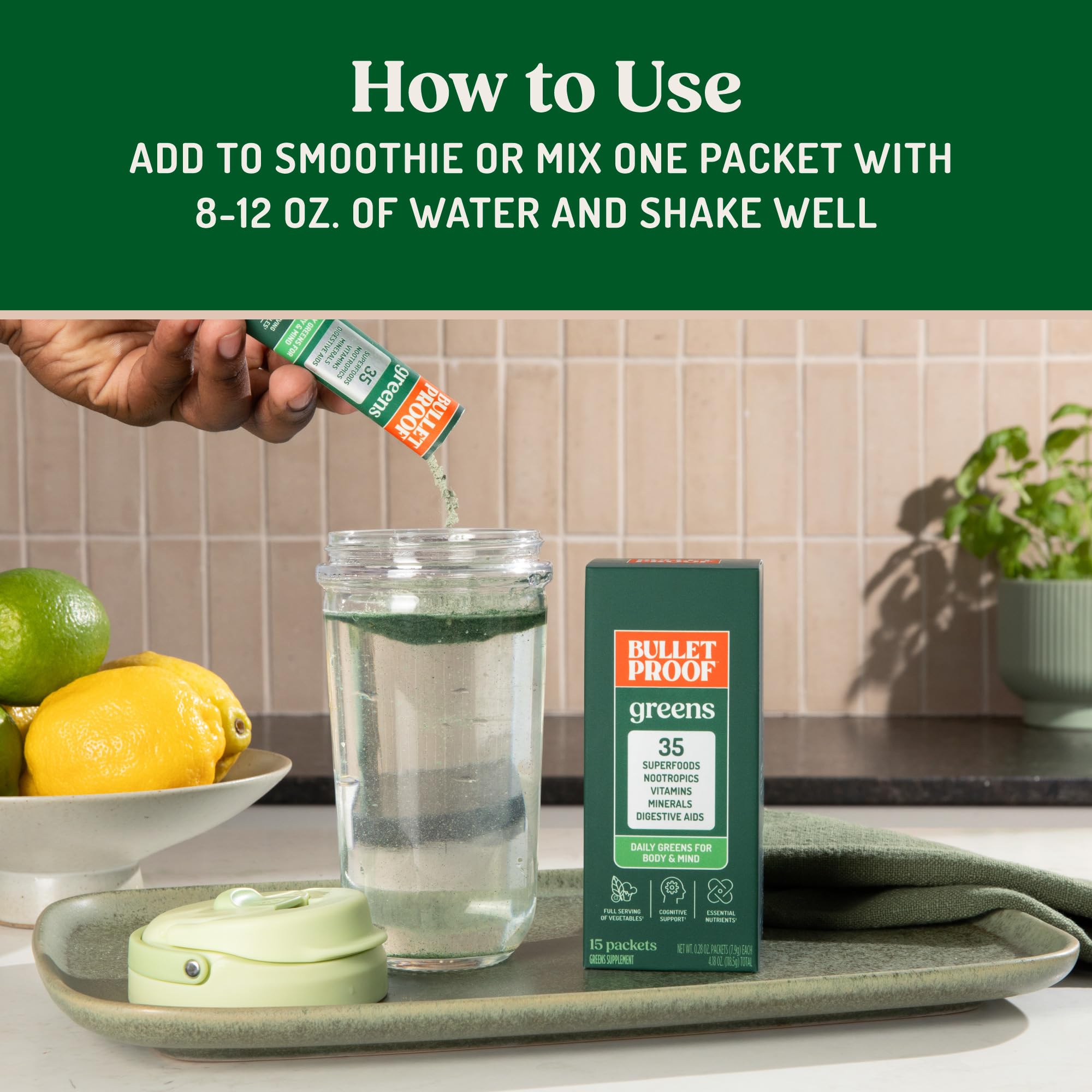 Bulletproof Greens Packets mixed in water