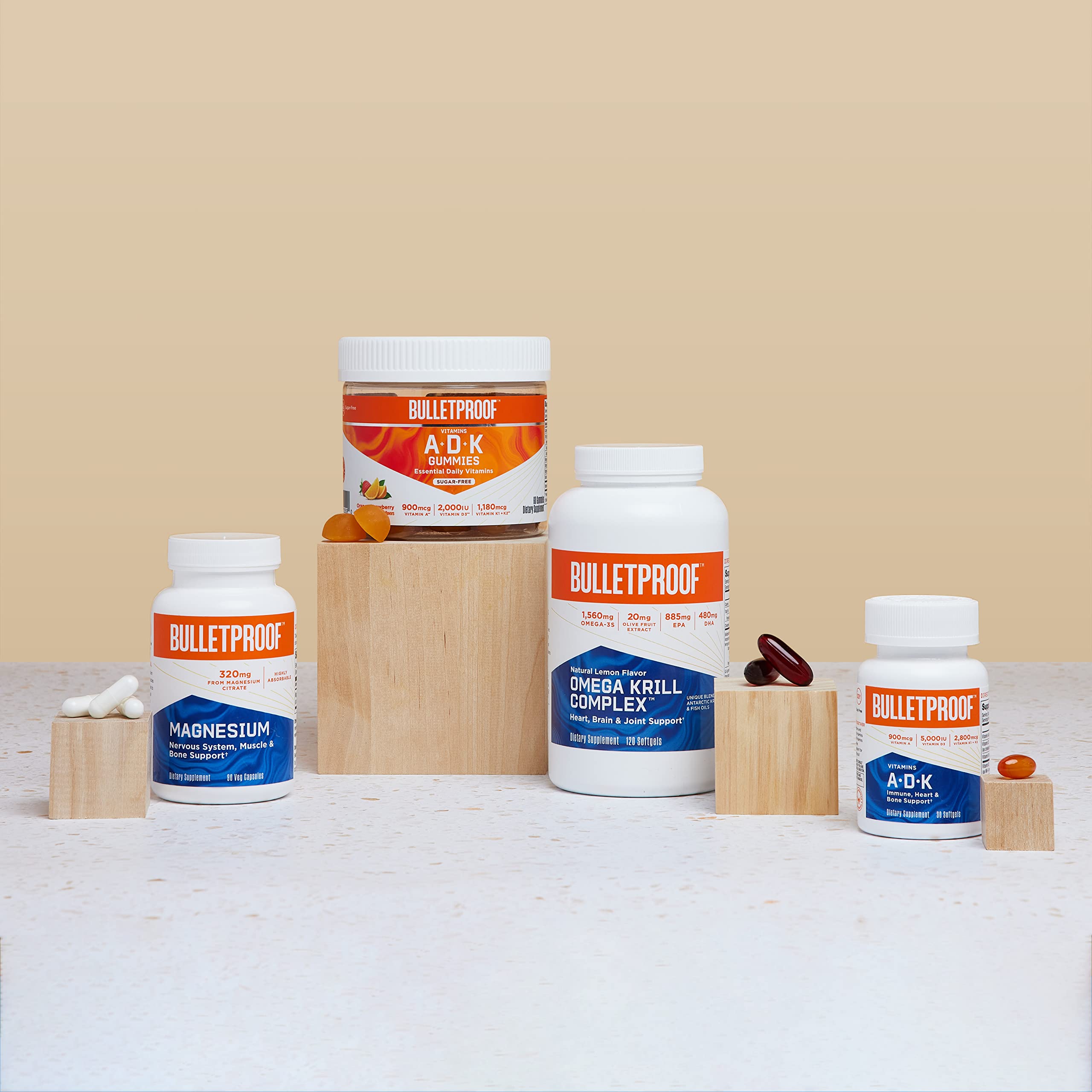 Bulletproof Magnesium Capsules displayed with other Bulletproof products