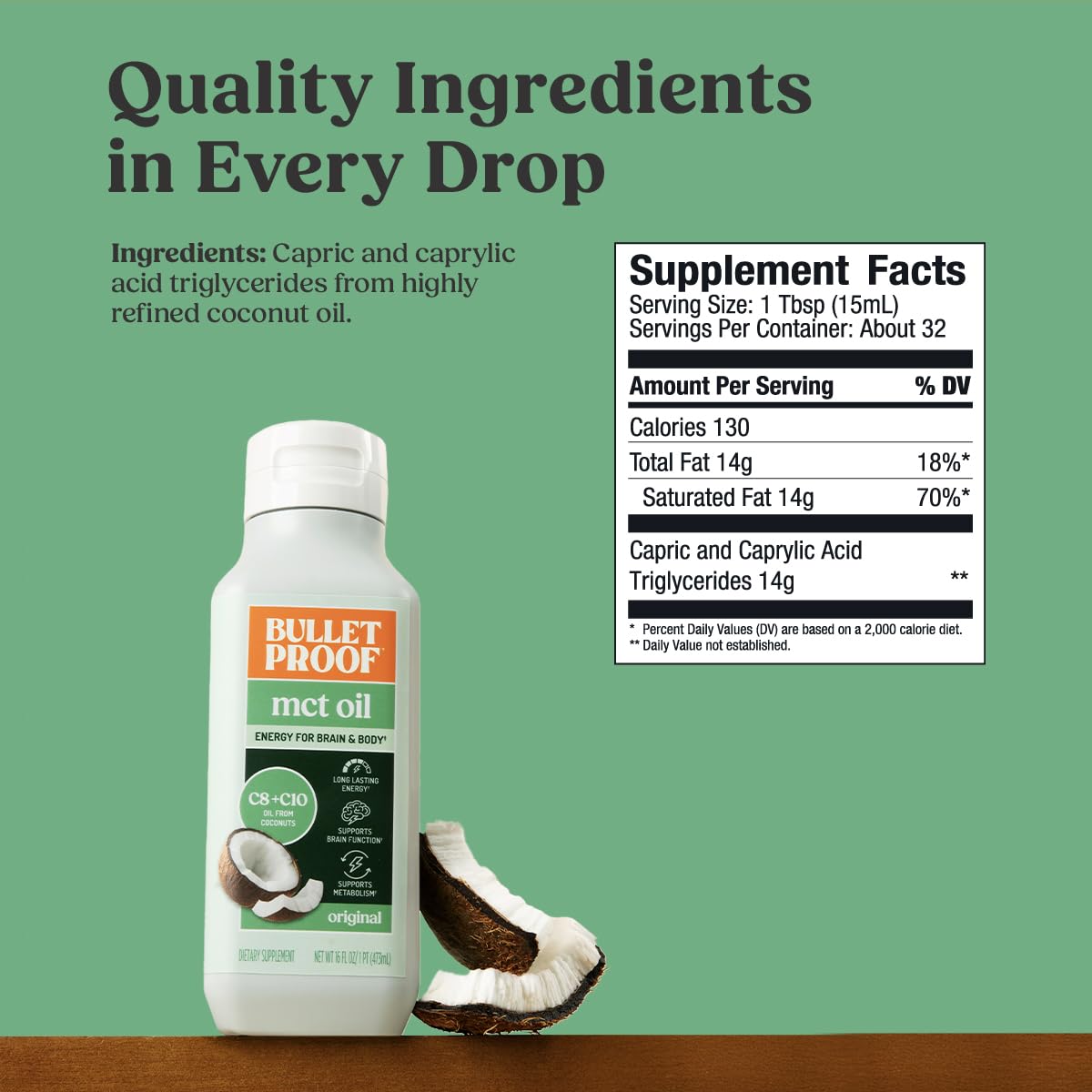 Bulletproof MCT Oil 16 oz bottle in kitchen setting