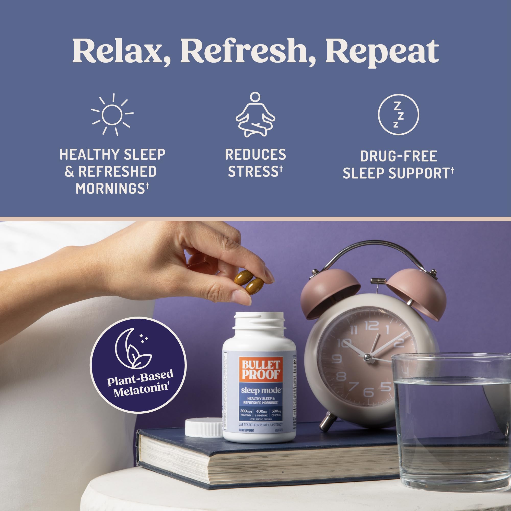Bulletproof Sleep Mode Softgels bottle with ingredients list