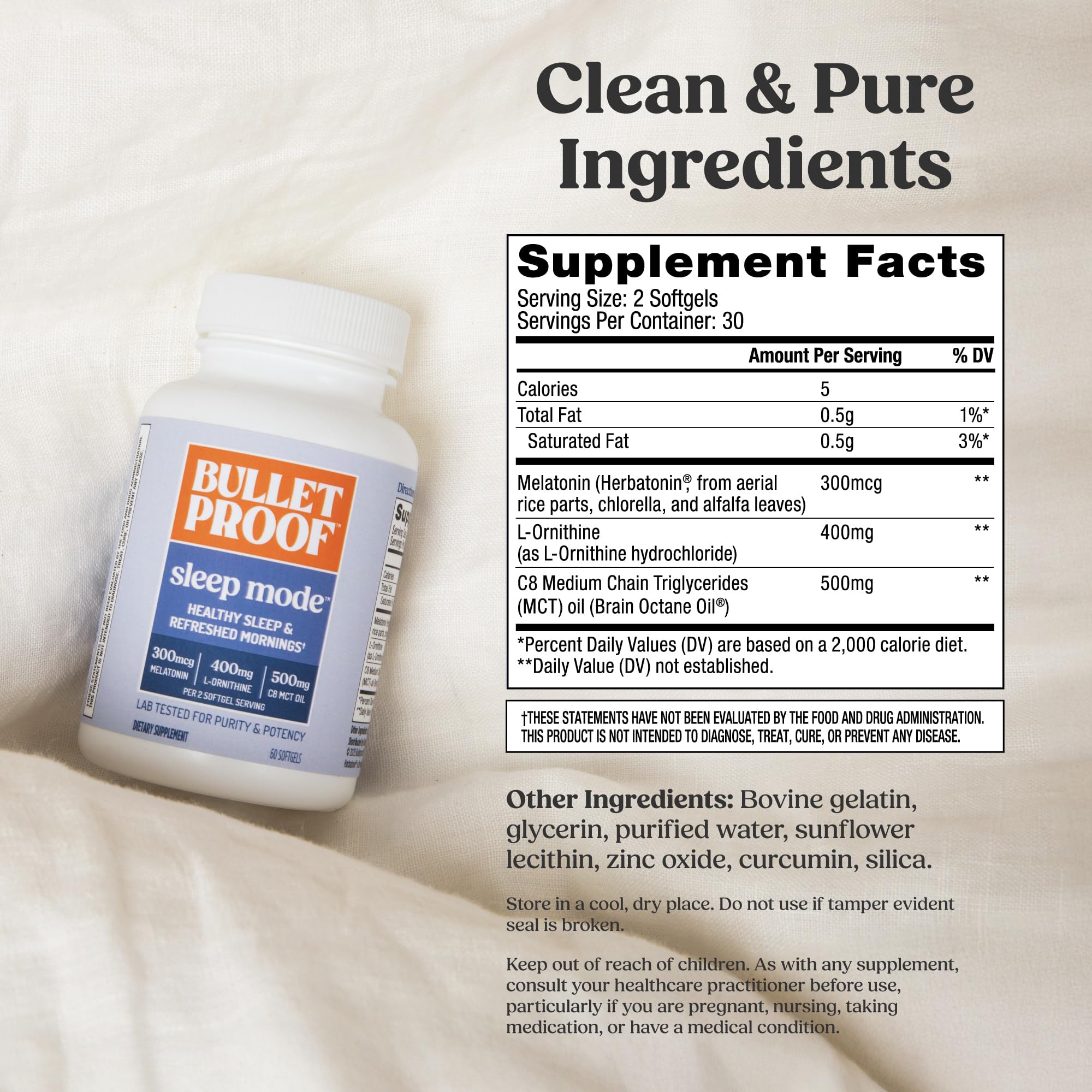 Bulletproof Sleep Mode Softgels showing softgel capsules