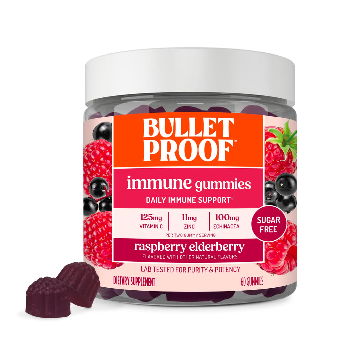 Bulletproof Sugar-Free Raspberry Elderberry Gummies jar front view