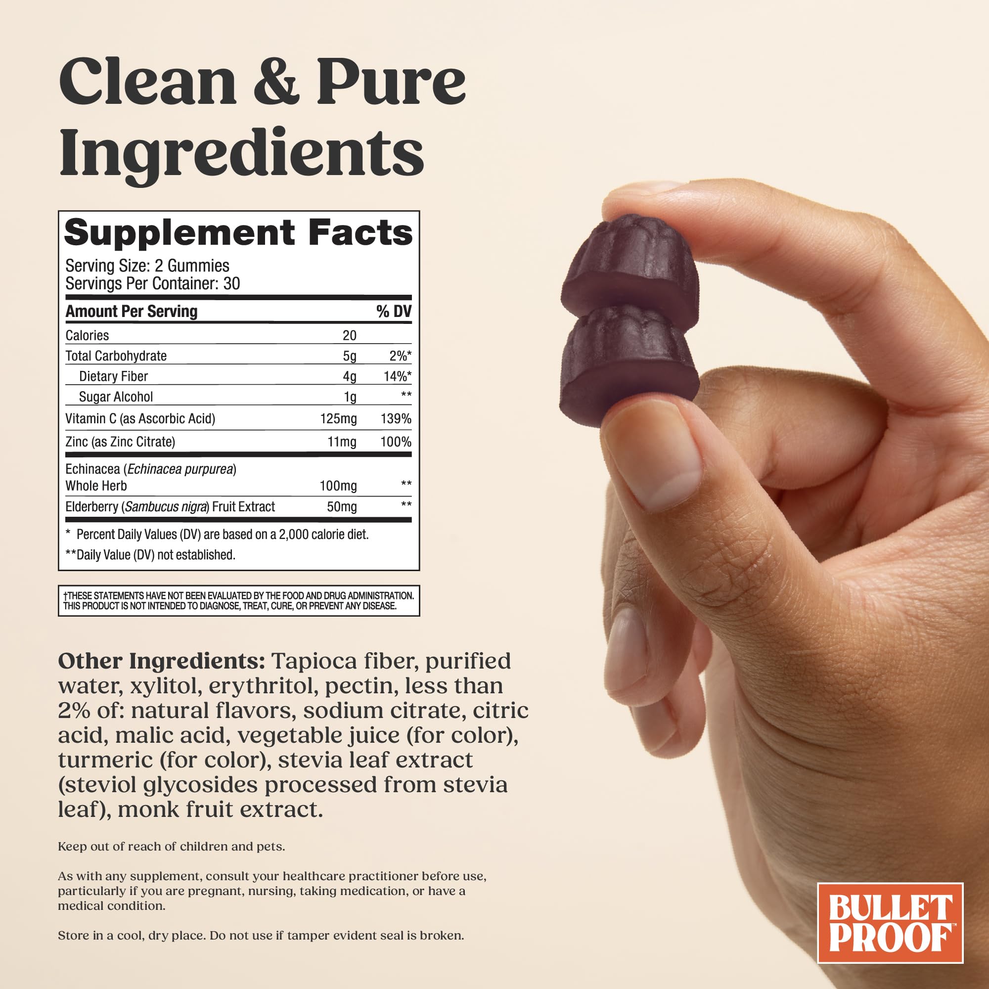 Bulletproof Sugar-Free Raspberry Elderberry Gummies jar side view