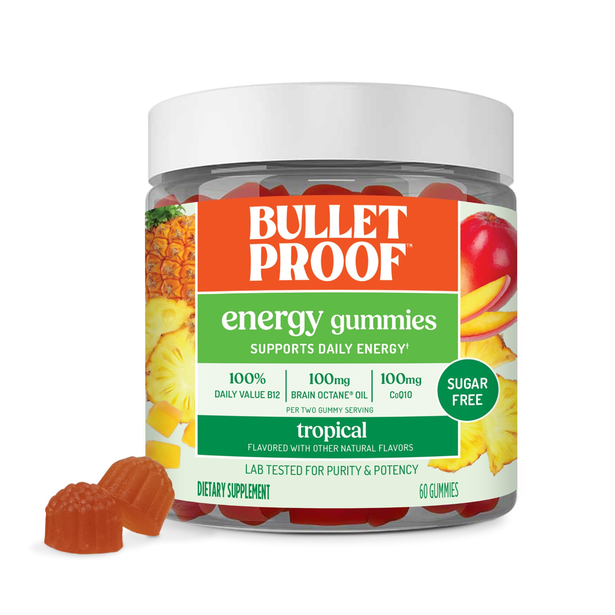 Bulletproof Sugar-free Tropical Energy Gummies jar front view