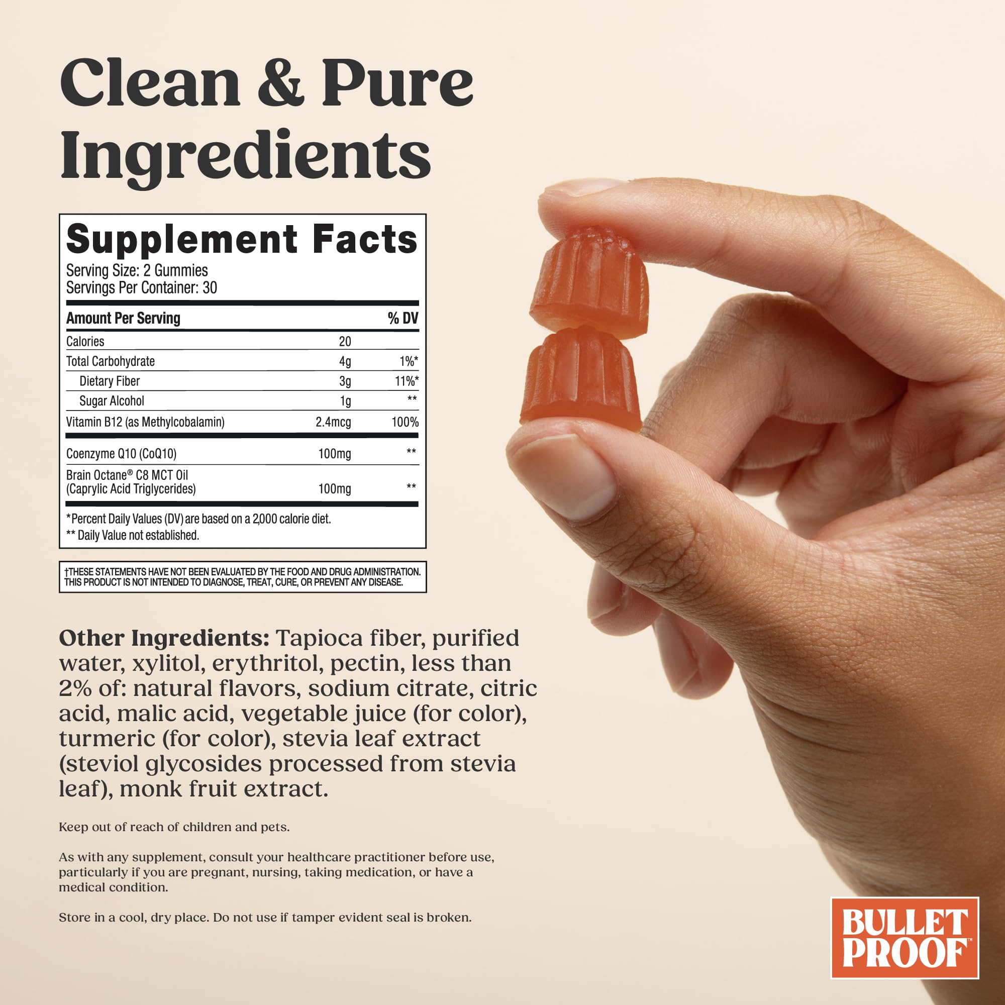 Bulletproof Sugar-free Tropical Energy Gummies jar side view