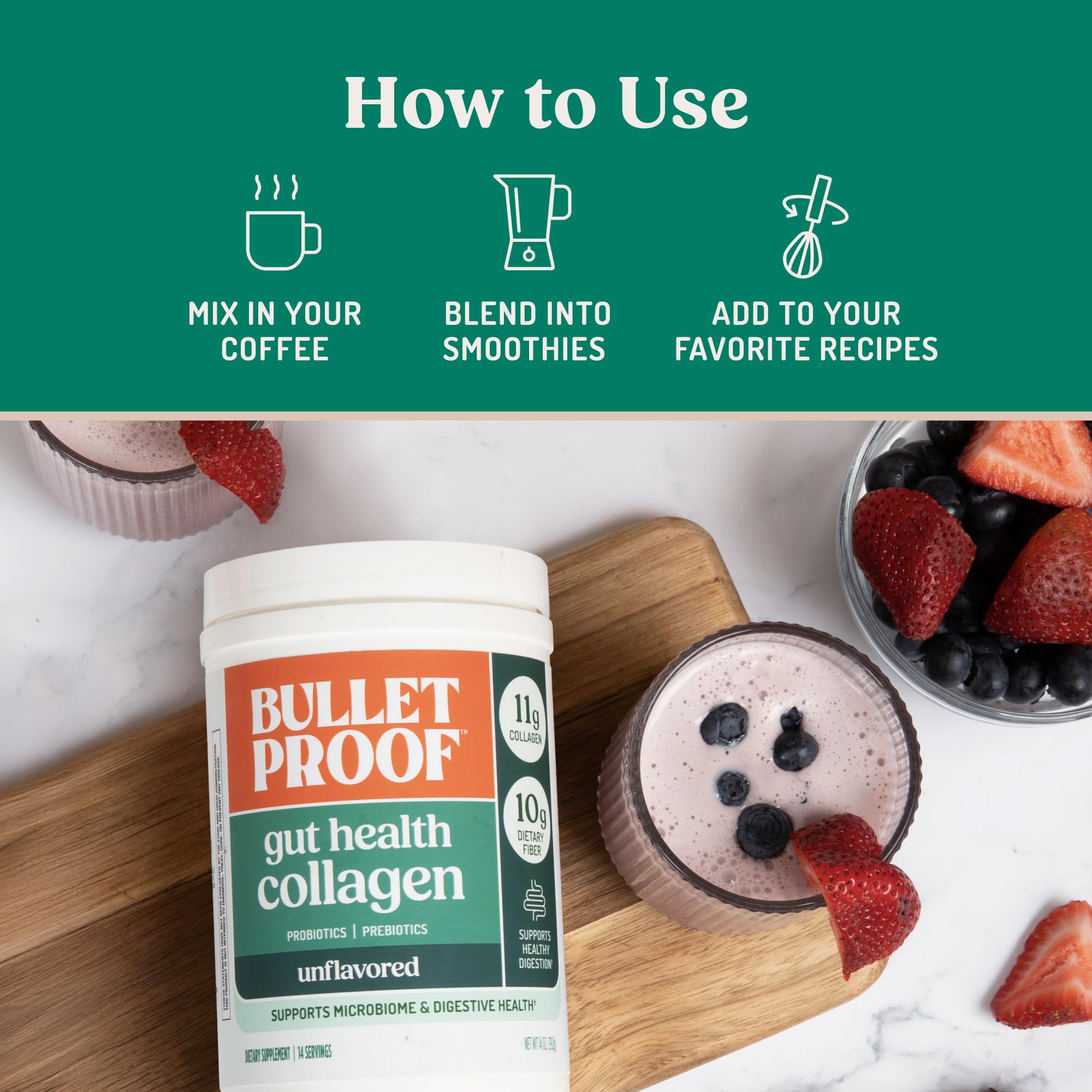 Bulletproof Unflavored a daily routine Collagen Protein jar top view