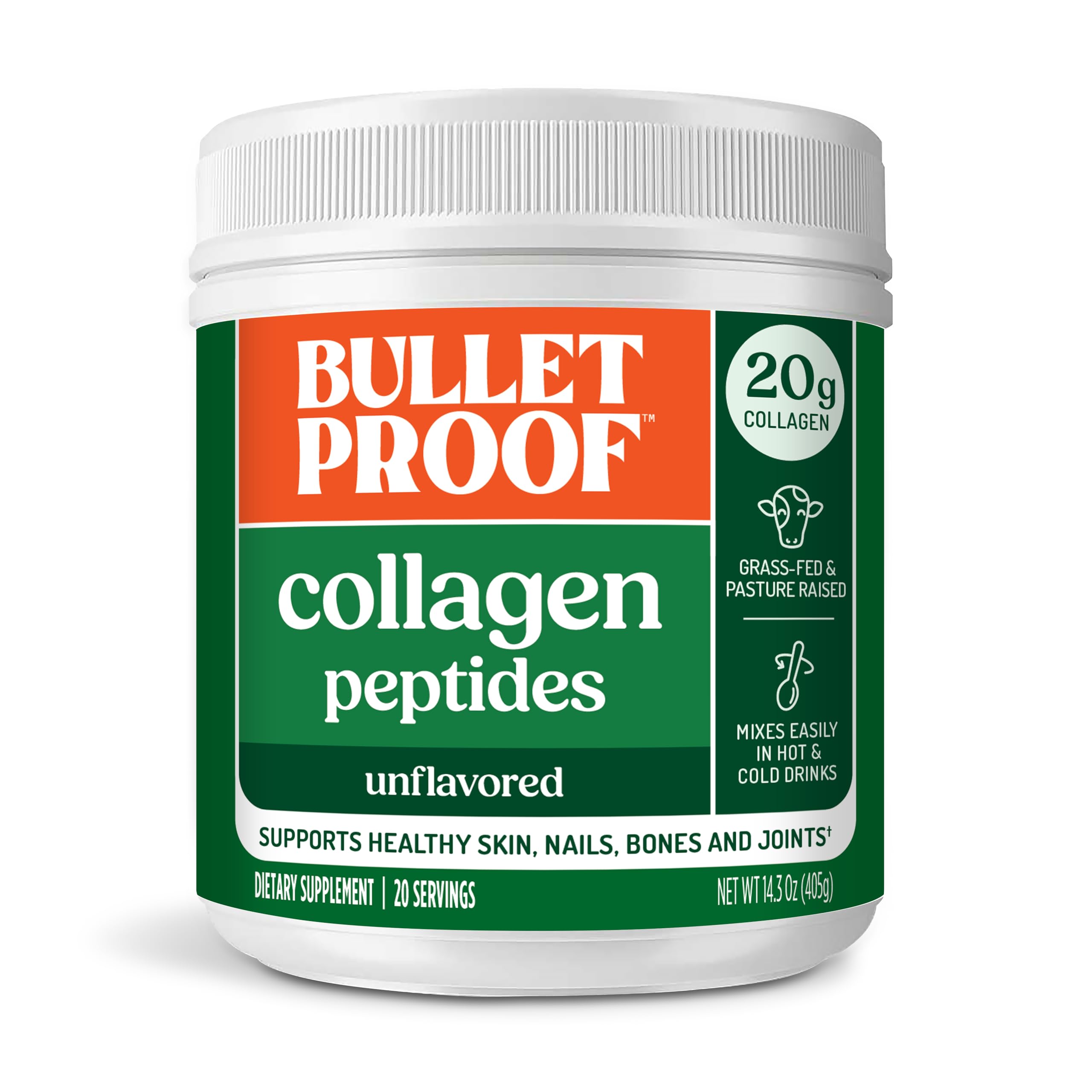 Bulletproof Unflavored Collagen Peptides 17.6 oz jar front view