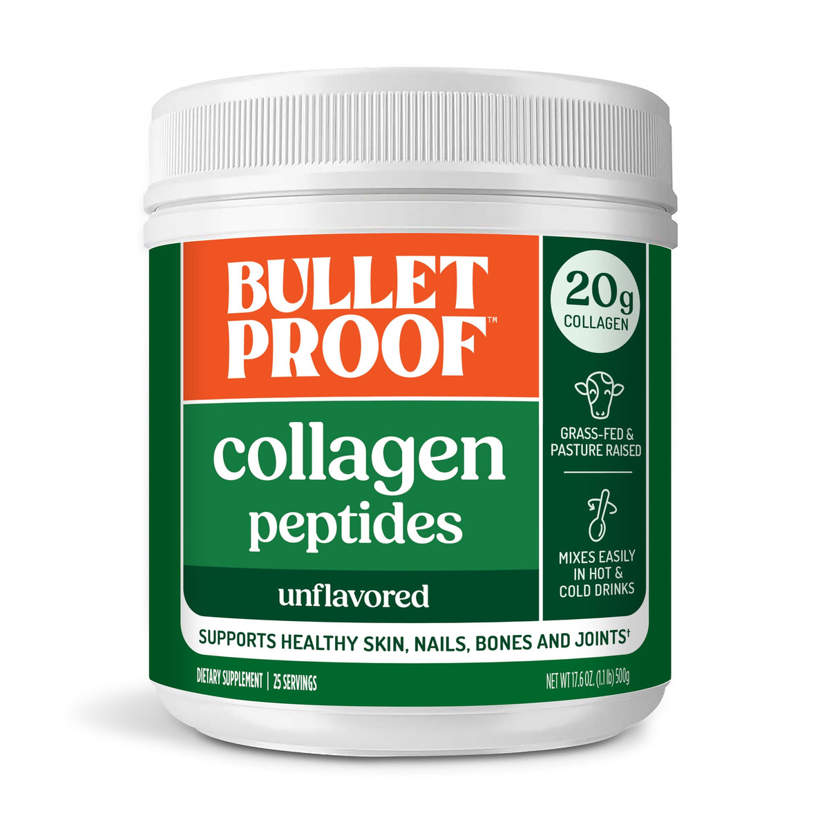 Bulletproof Unflavored Collagen Peptides 17.6 oz jar front view