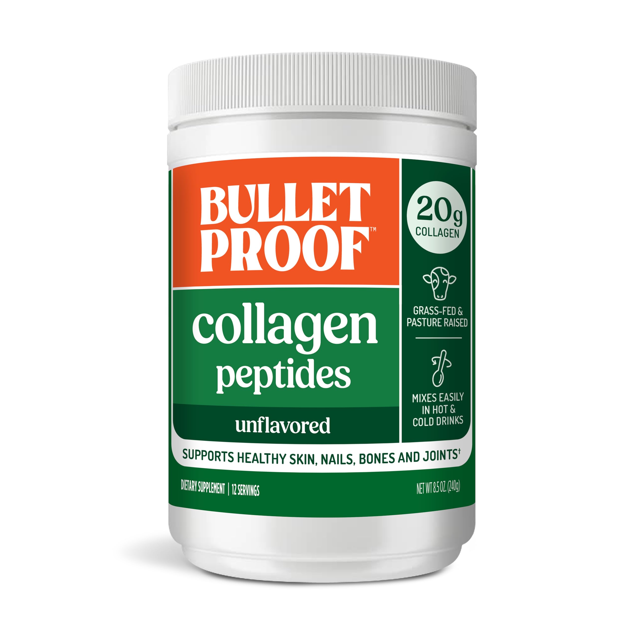 Bulletproof Unflavored Collagen Peptides 240g jar front view