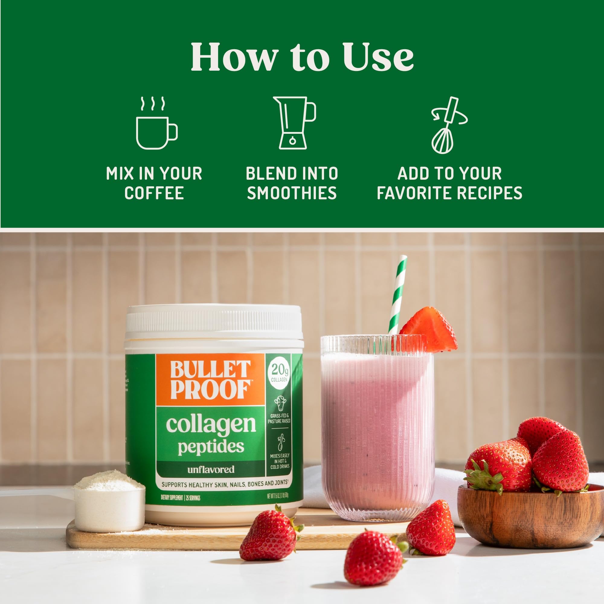 Bulletproof Unflavored Collagen Peptides jar with ingredients list