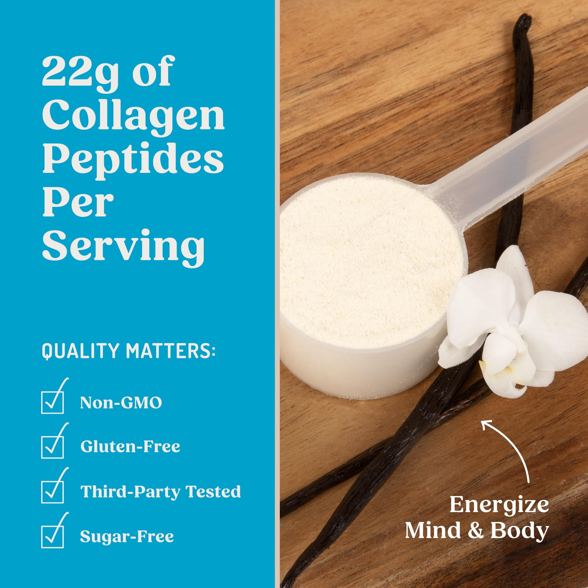 Bulletproof Vanilla Bean Energy Collagen Protein in a glass with water
