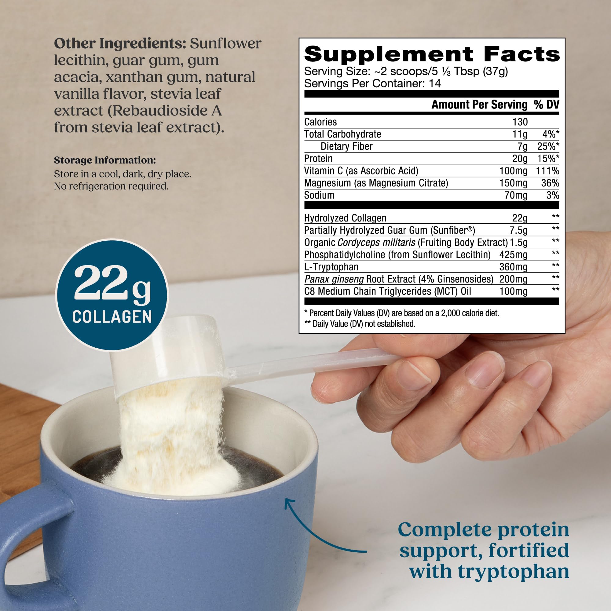 Bulletproof Vanilla Bean Energy Collagen Protein jar side view