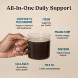 Bulletproof Vanilla Bean Energy Collagen Protein jar with scoop