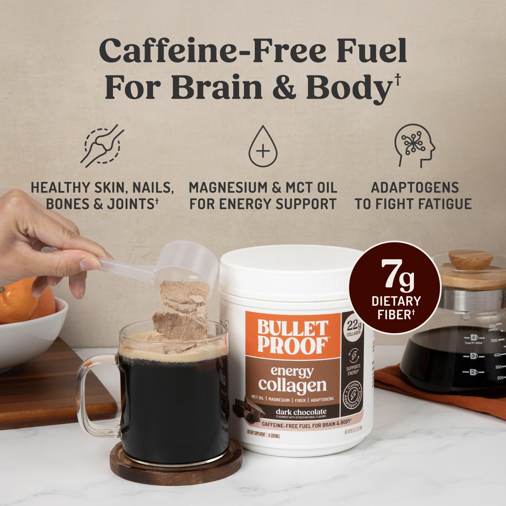 Bulletproof Vanilla Bean Energy Collagen Protein mixed in a drink