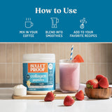 Bulletproof Vanilla Collagen Peptides jar with scoop