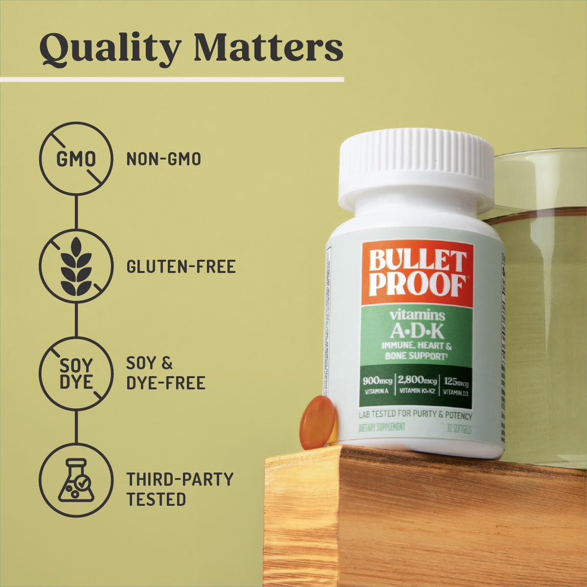 Bulletproof Vitamins A-D-K softgels bottle with dosage information