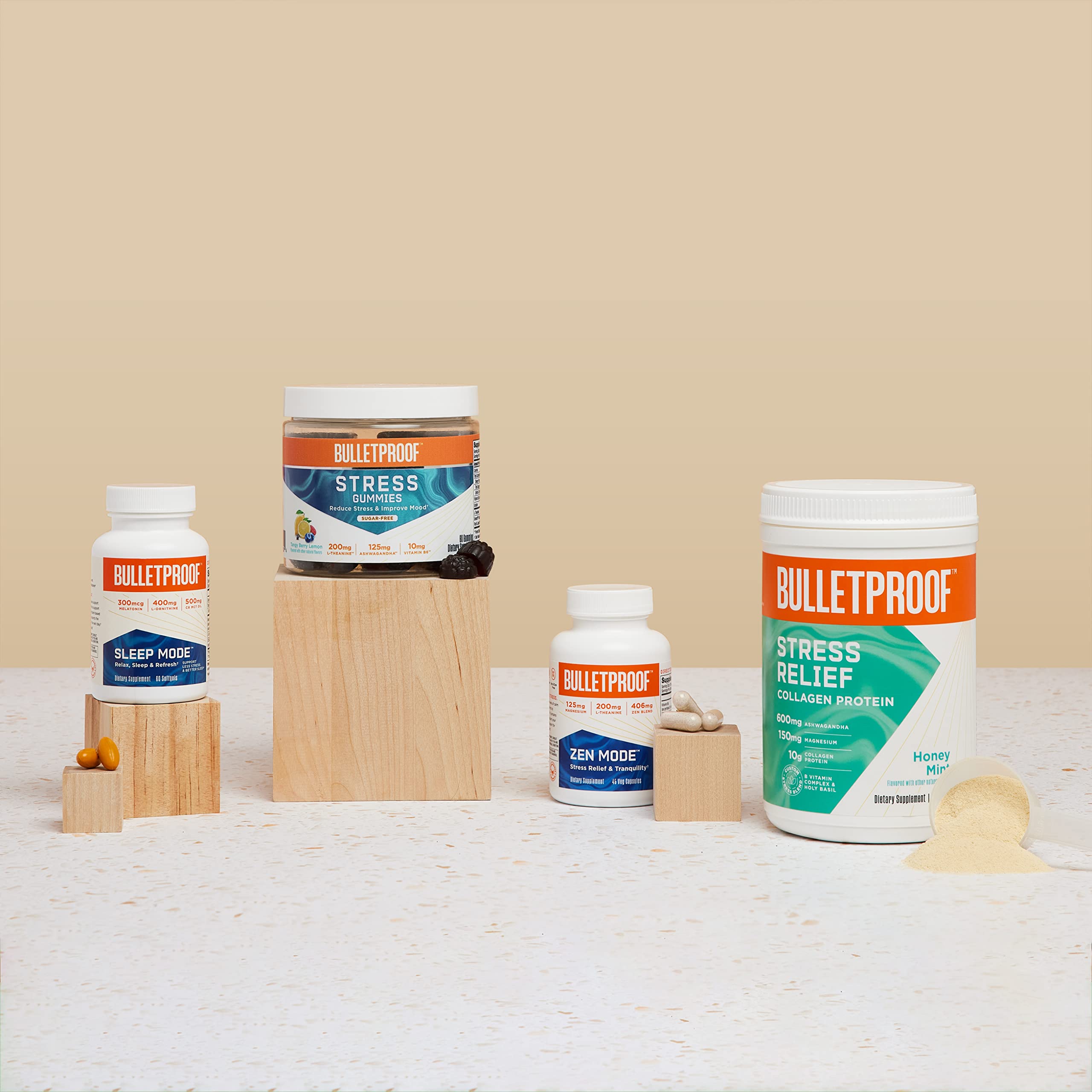Bulletproof Zen Mode capsules displayed with ingredients list