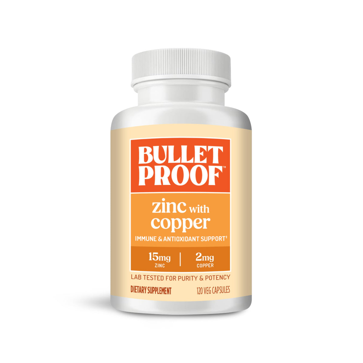 Bulletproof Zinc with Copper 120 capsules front view