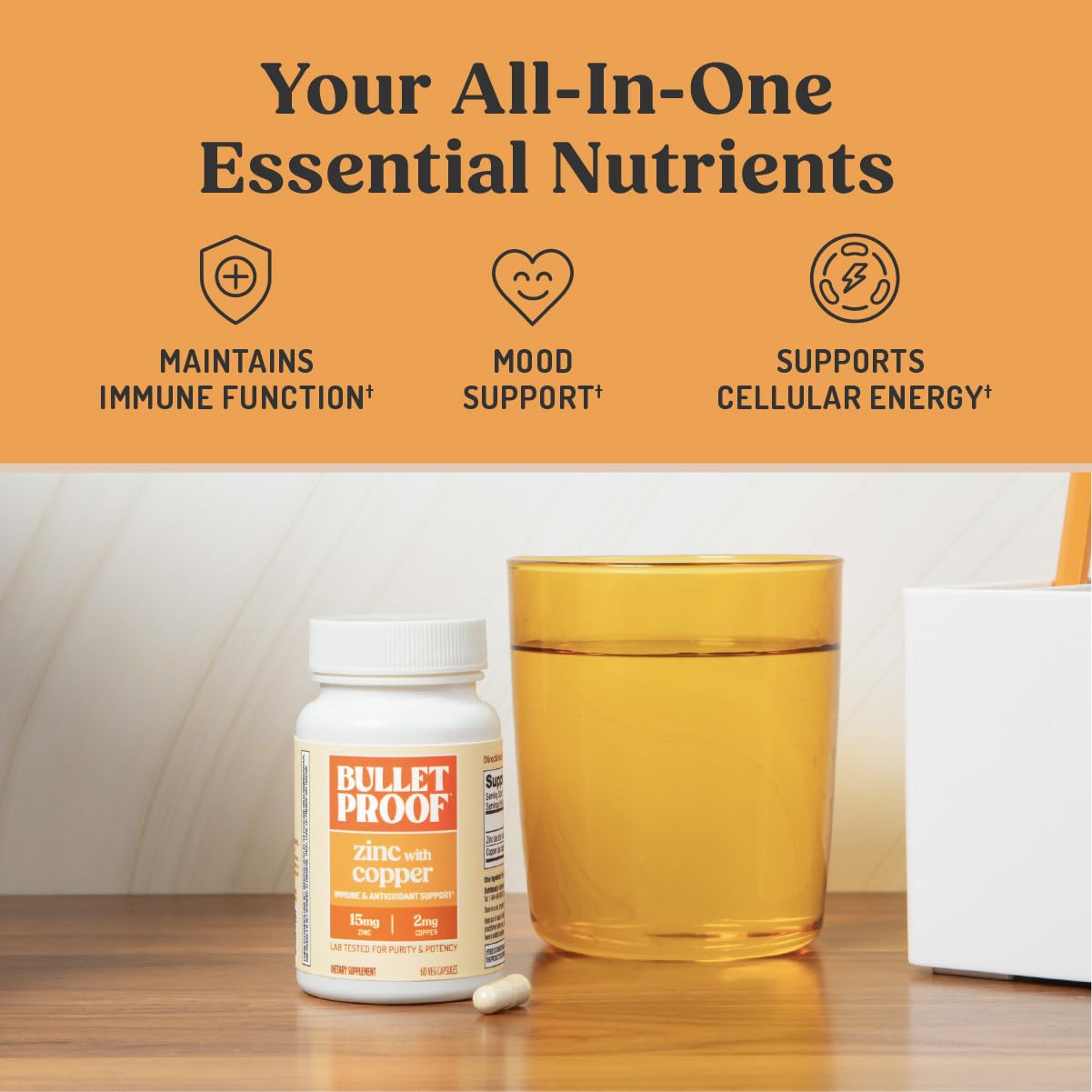 Bulletproof Zinc with Copper capsules in a hand