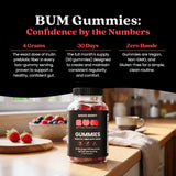 (BUM) Bottoms Up Movement Prebiotic Fiber Gummies back view with ingredients