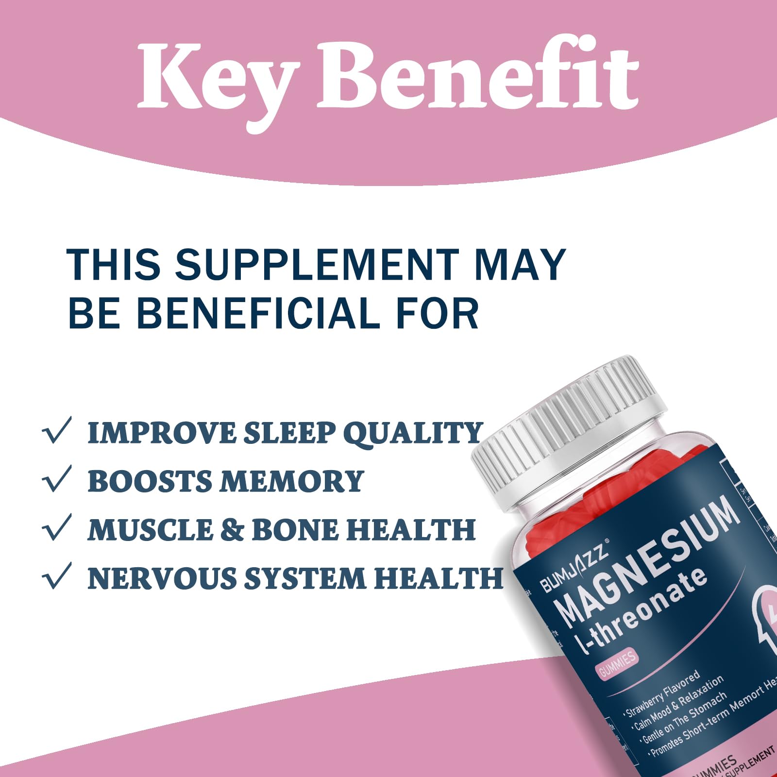 Bumjazz Magnesium L-Threonate Gummies on a wooden table