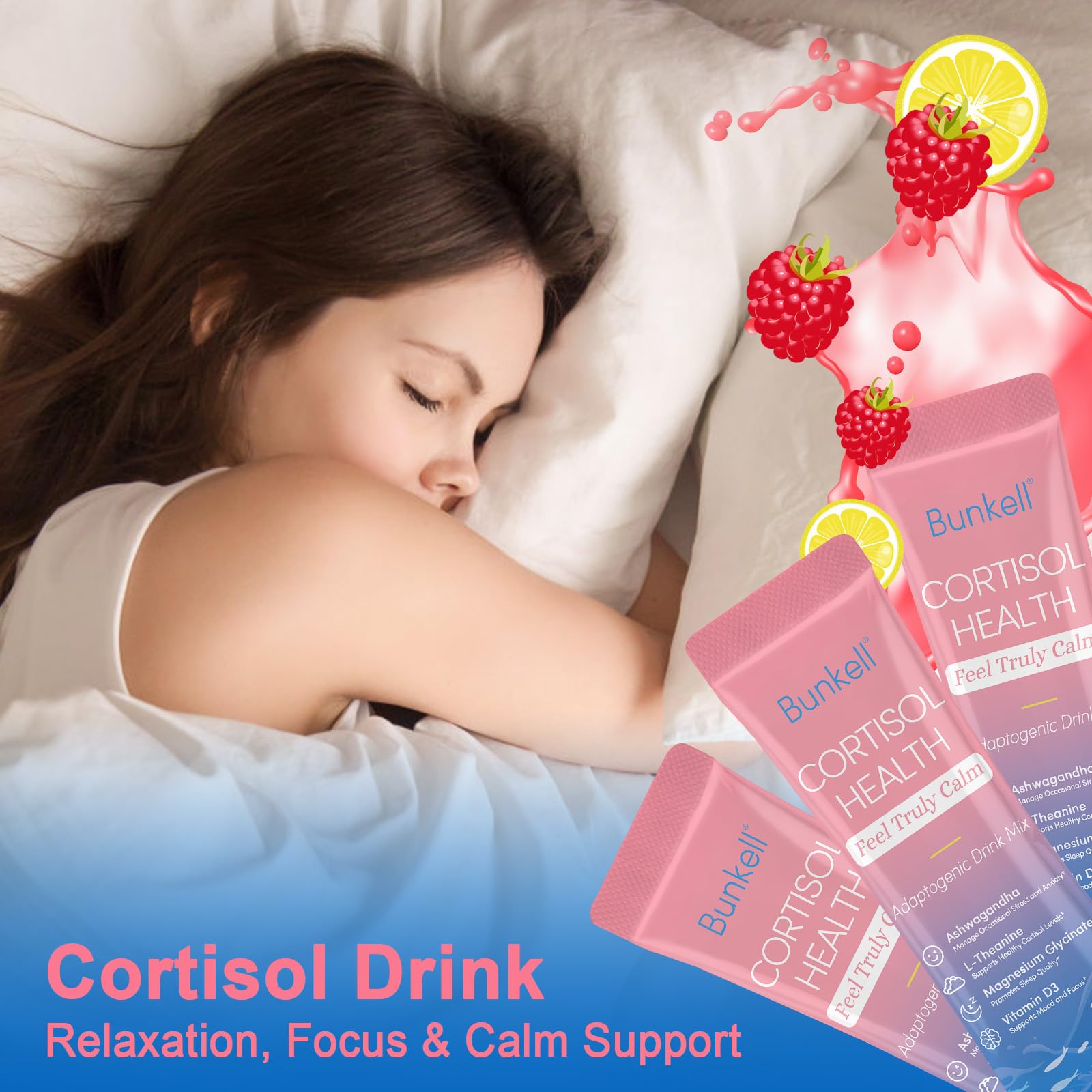 Bunkell Cortisol Calm Powder Drink Mix on a kitchen counter