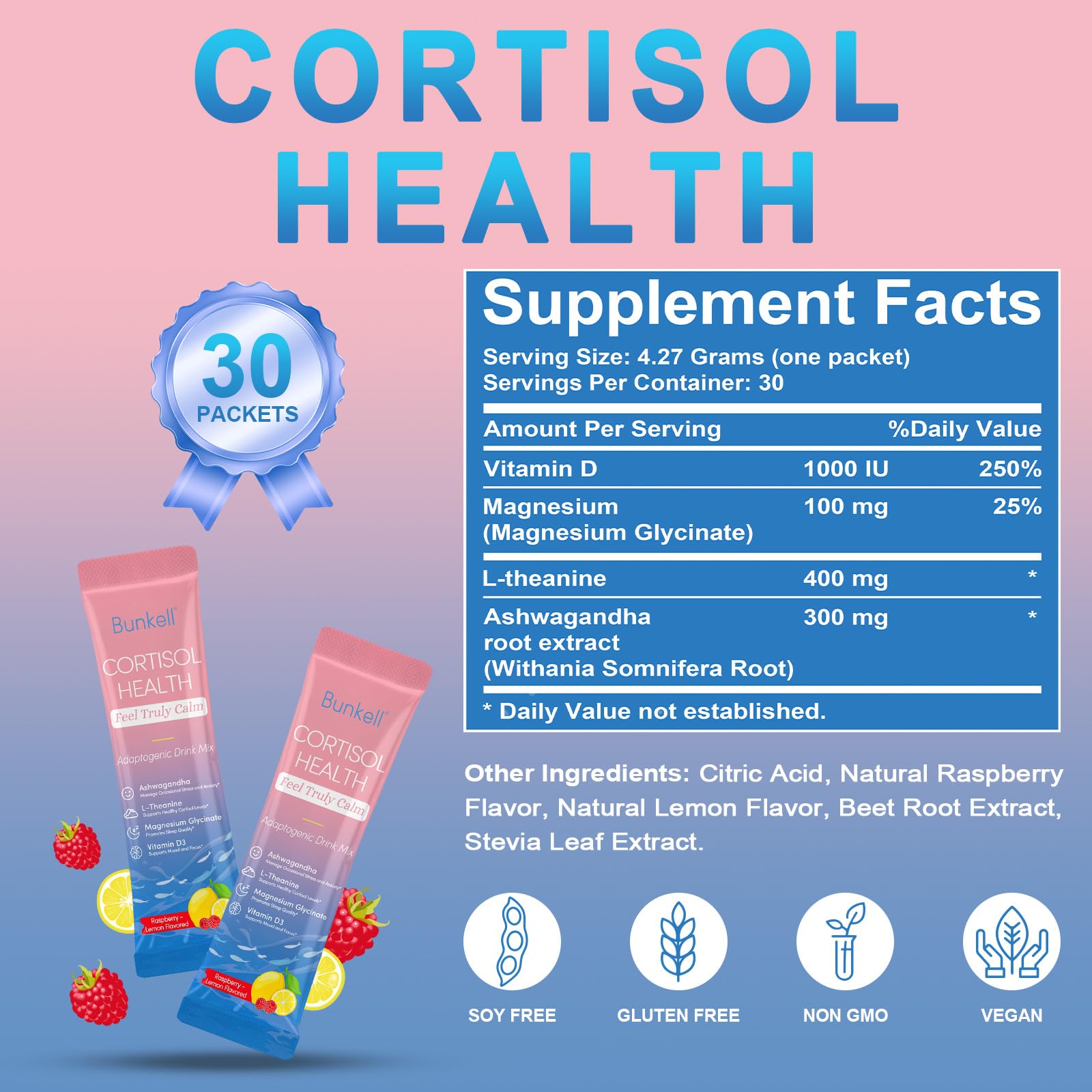 Bunkell Cortisol Calm Powder Drink Mix serving suggestion