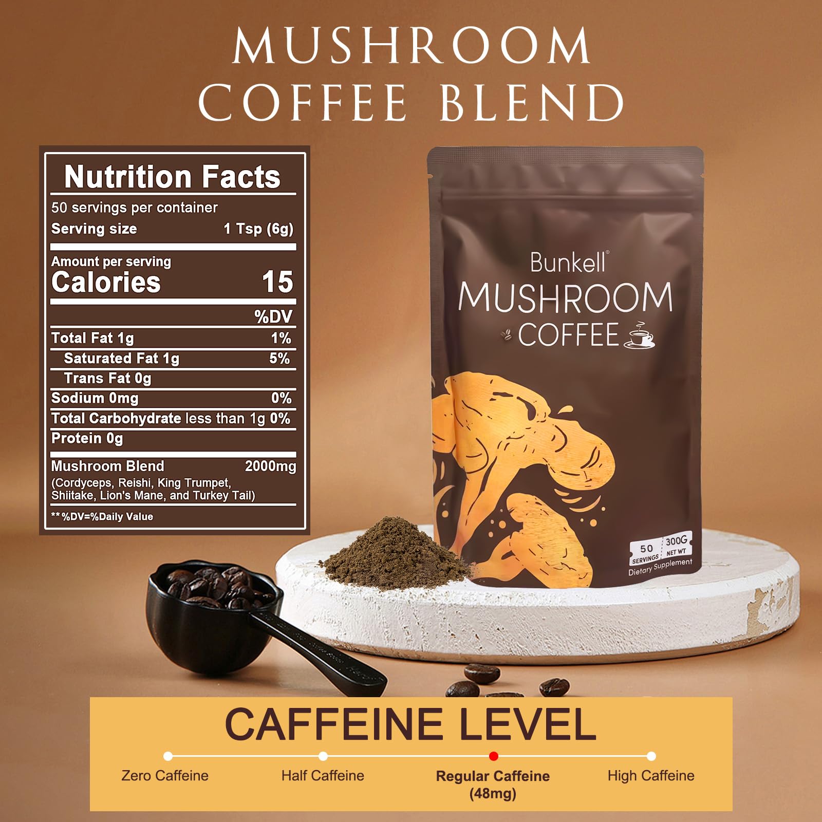 Bunkell Mushroom Coffee Blend instant powder scoop