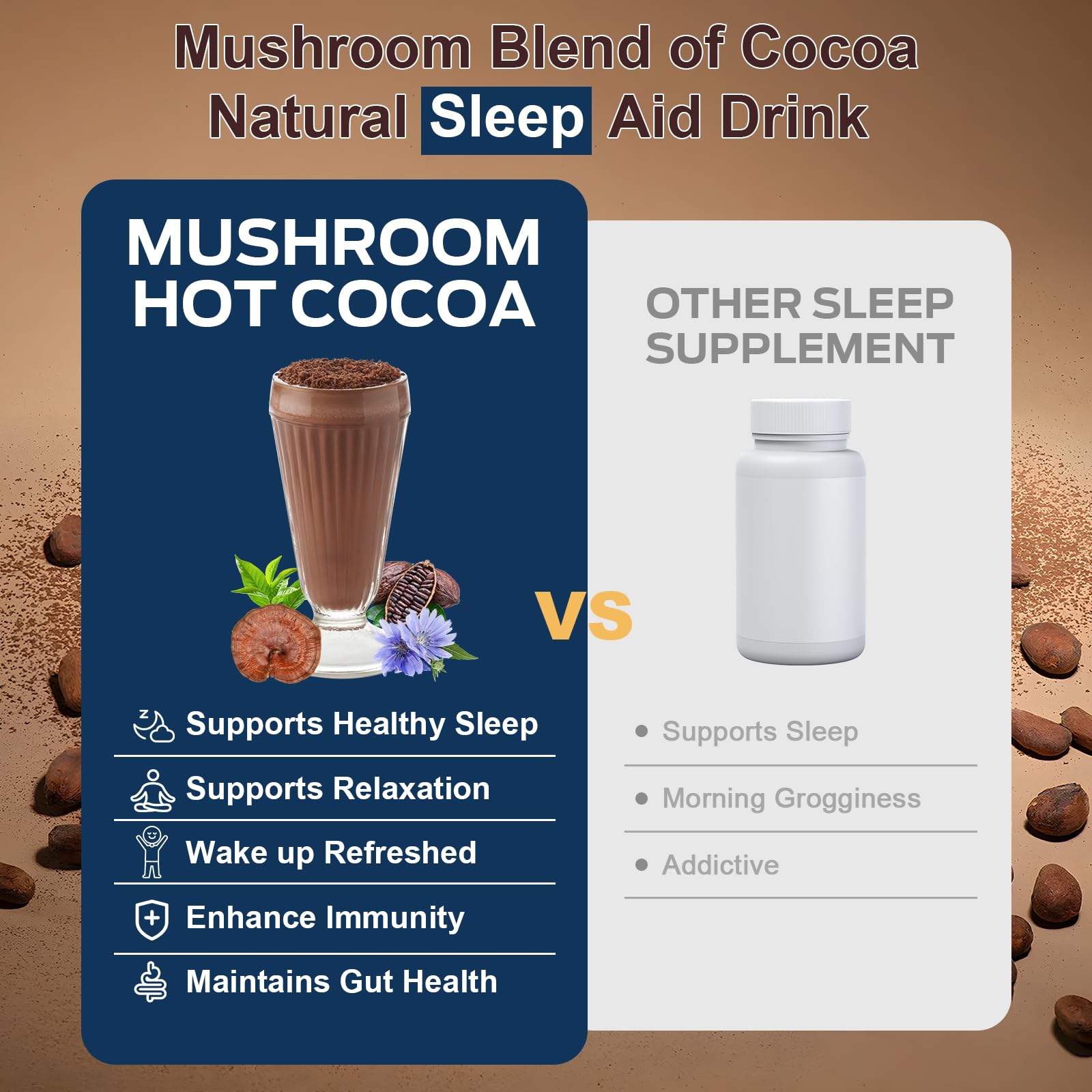 Bunkell Mushroom Hot Cocoa Blend mixed with milk in a cup